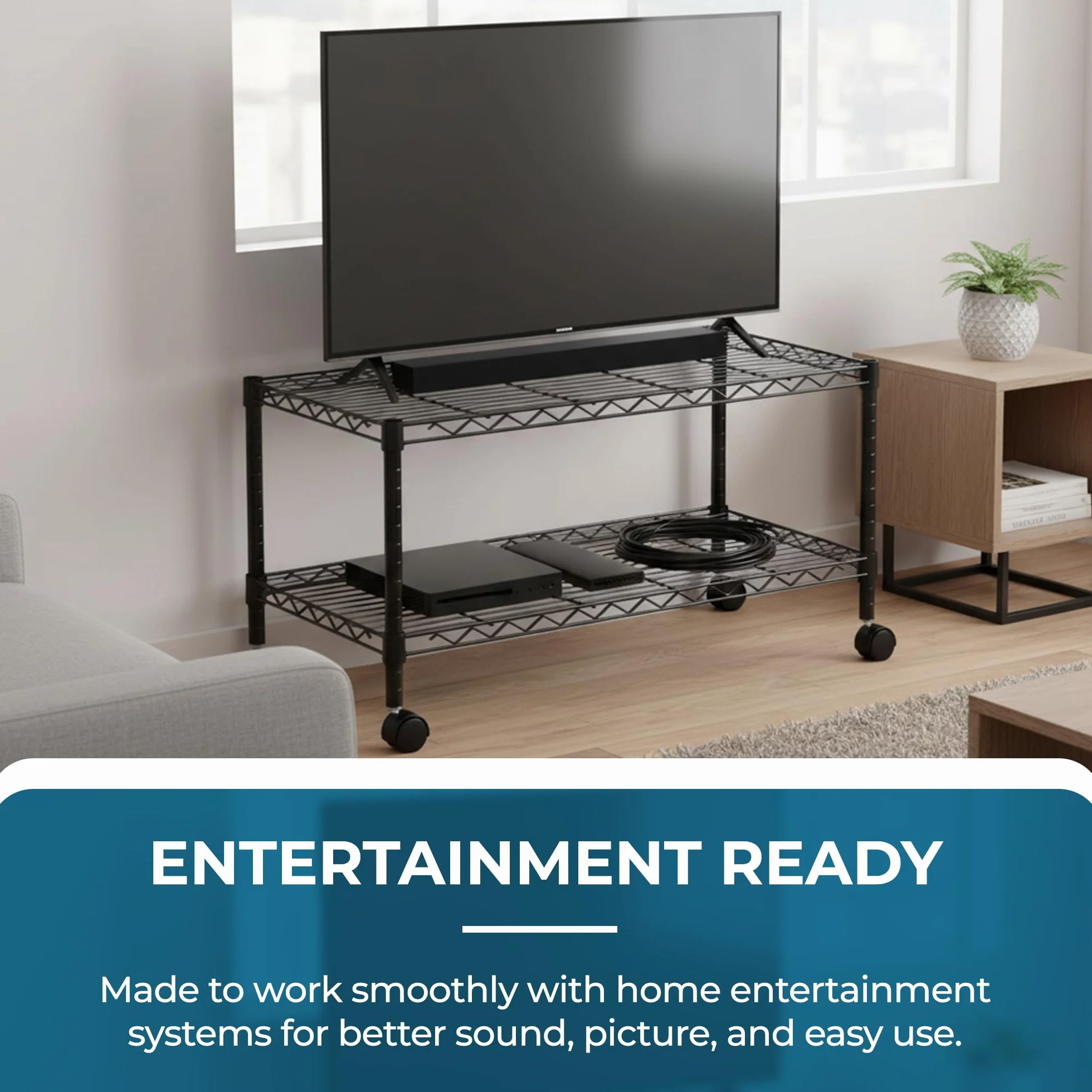 Honey Can Do crt-03937 2-Shelf Rolling Media Cart with Locking Wheels, Steel Construction