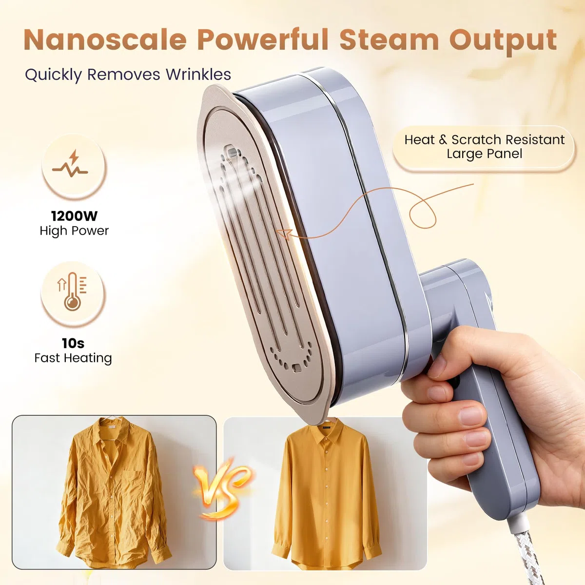 Ferro da Stiro a Vapore Portatile, 1200 W, 6 Modalità con Display LCD, Serbatoio Dell'acqua da 110 ml, Riscaldamento Rapido in 10 Secondi,Ferro da Stiro per la Casa e Viaggio
