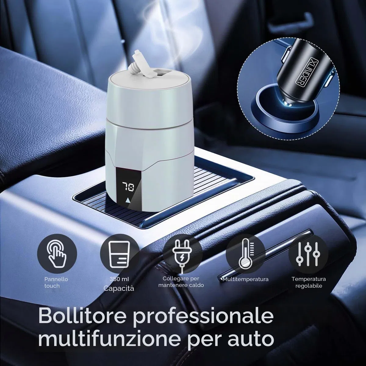 12V bollitore acqua elettrico per auto con controllo temperatura, 40~100℃ regolabile, mini tazza acqua elettrica portatile, anti-perdita, 80W tazza isolante riscaldamento rapido, spegnimento