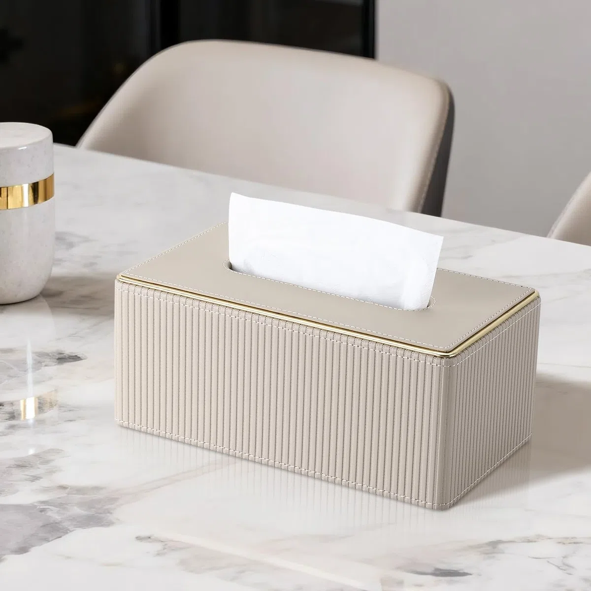 GORESE Porta Fazzoletti,Scatola per Fazzoletti in Pelle Dispenser per Fazzoletti Tissue Box per Ufficio, Casa,Bagno,Auto(Beige)