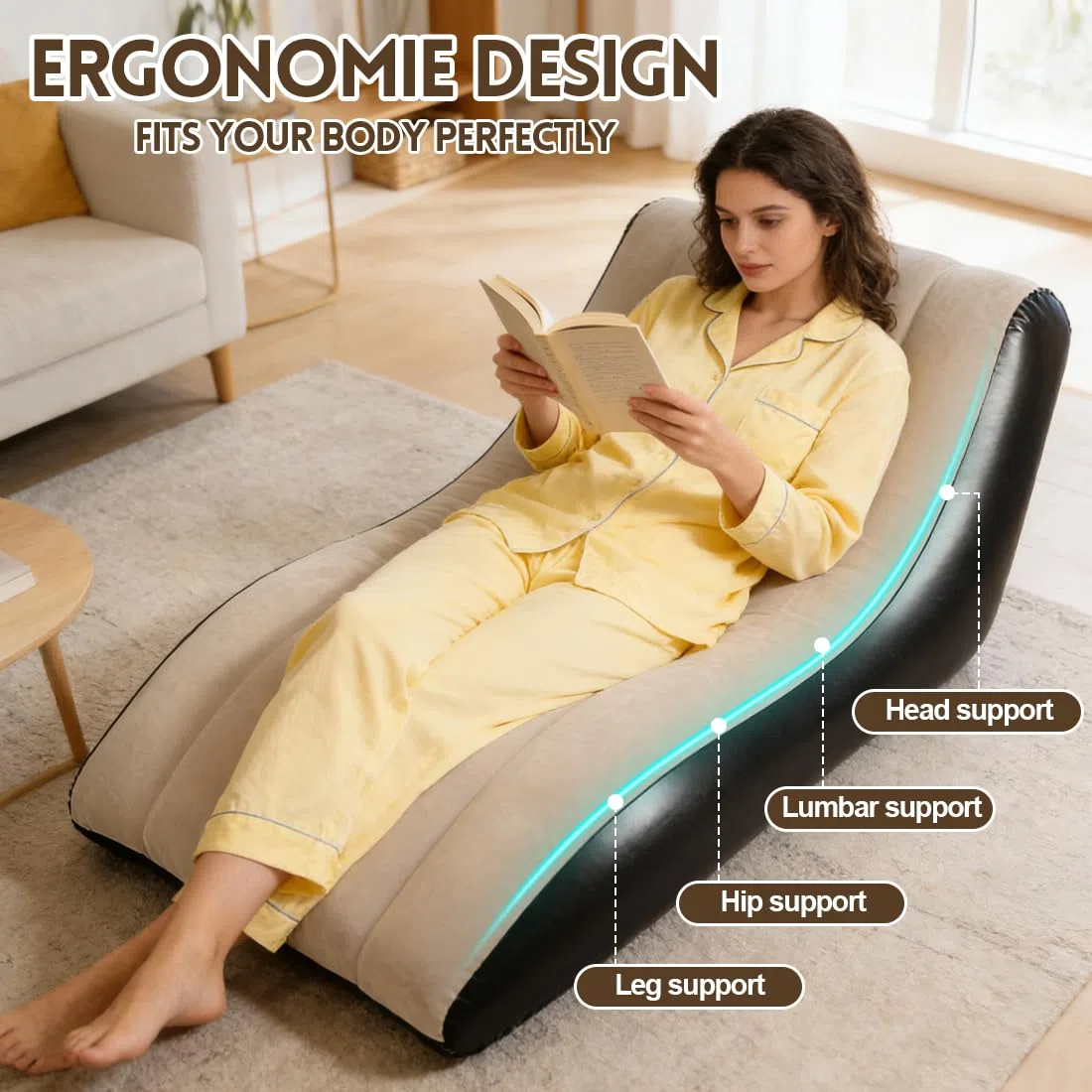 LOMUG Divano gonfiabile, 155 x 86 x 67 cm, per esterni, campeggio, impermeabile, gonfiabile, portatile, con pompa ad aria, per interni ed esterni, campeggio, spiaggia, parco