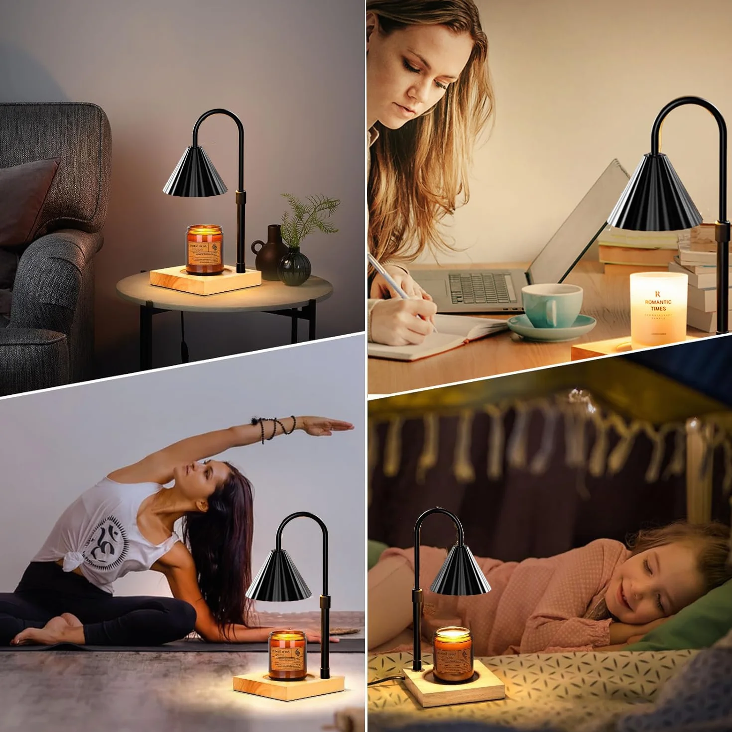 Lampada a Candela,Lampada per Sciogliere Le Candele Dimmerabile con Funzione Timer per Cera Profumata in Barattolo, Altezza Regolabile Lampada Riscaldante a Candela