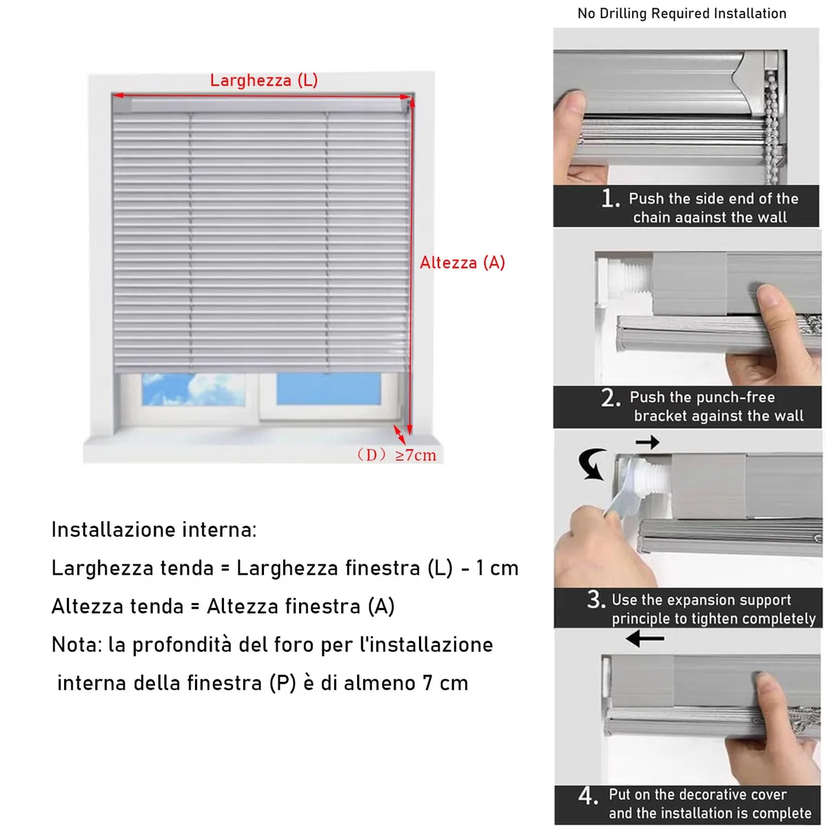 NIANXINN Veneziana in Alluminio per Interni,Senza Foratura,Argento 25mm Persiane Veneziane Orizzontali per Finestre,Privacy,Tenda Oscurante,Personalizzati,Larghezza x Altezza (50cm x 80cm)