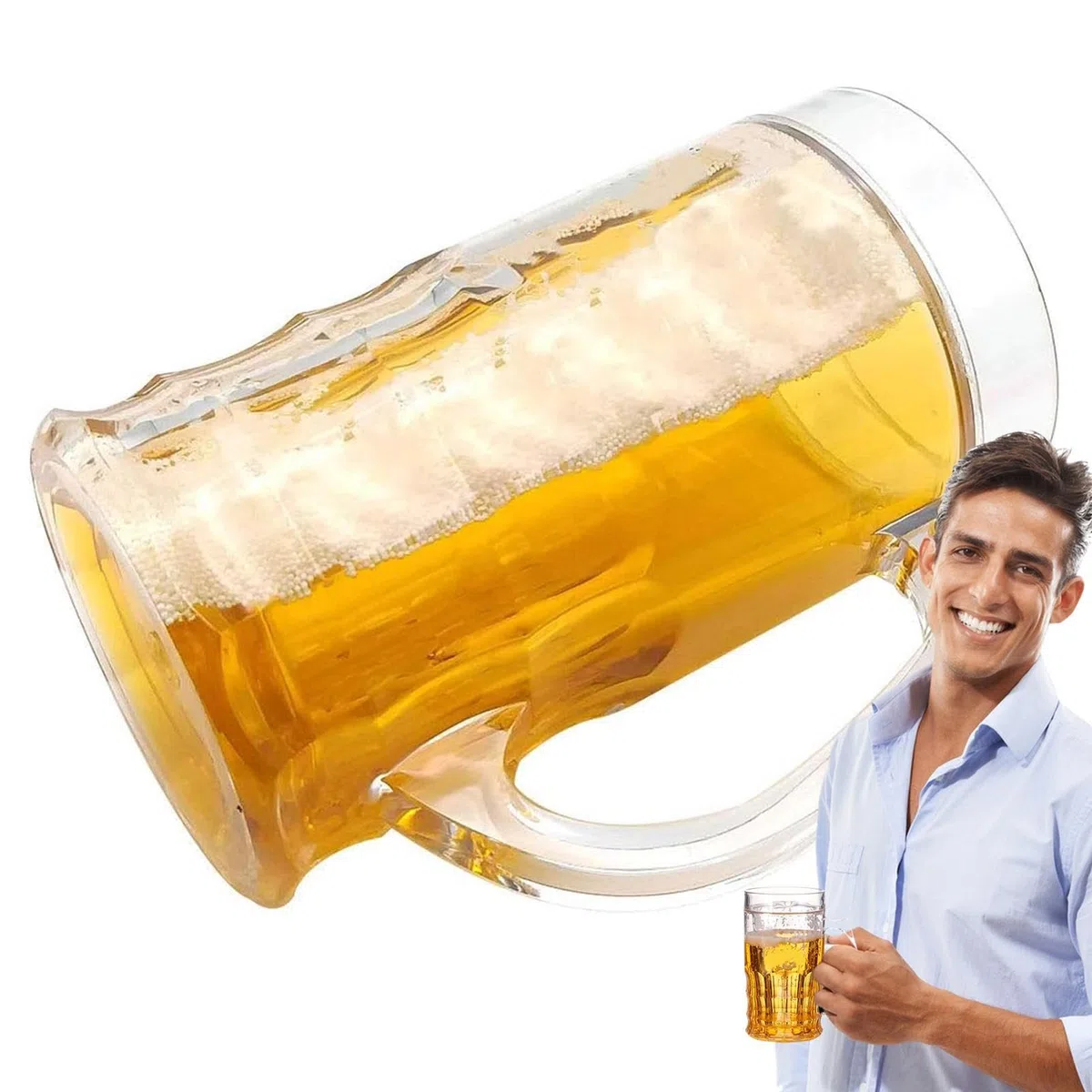 Bicchiere da birra – 450 ml, doppio boccale di birra finto, boccale originale per Oktoberfest, portabicchieri umoristico, gioielli, decorazione da scrivania, divertente contenitore illusione per casa