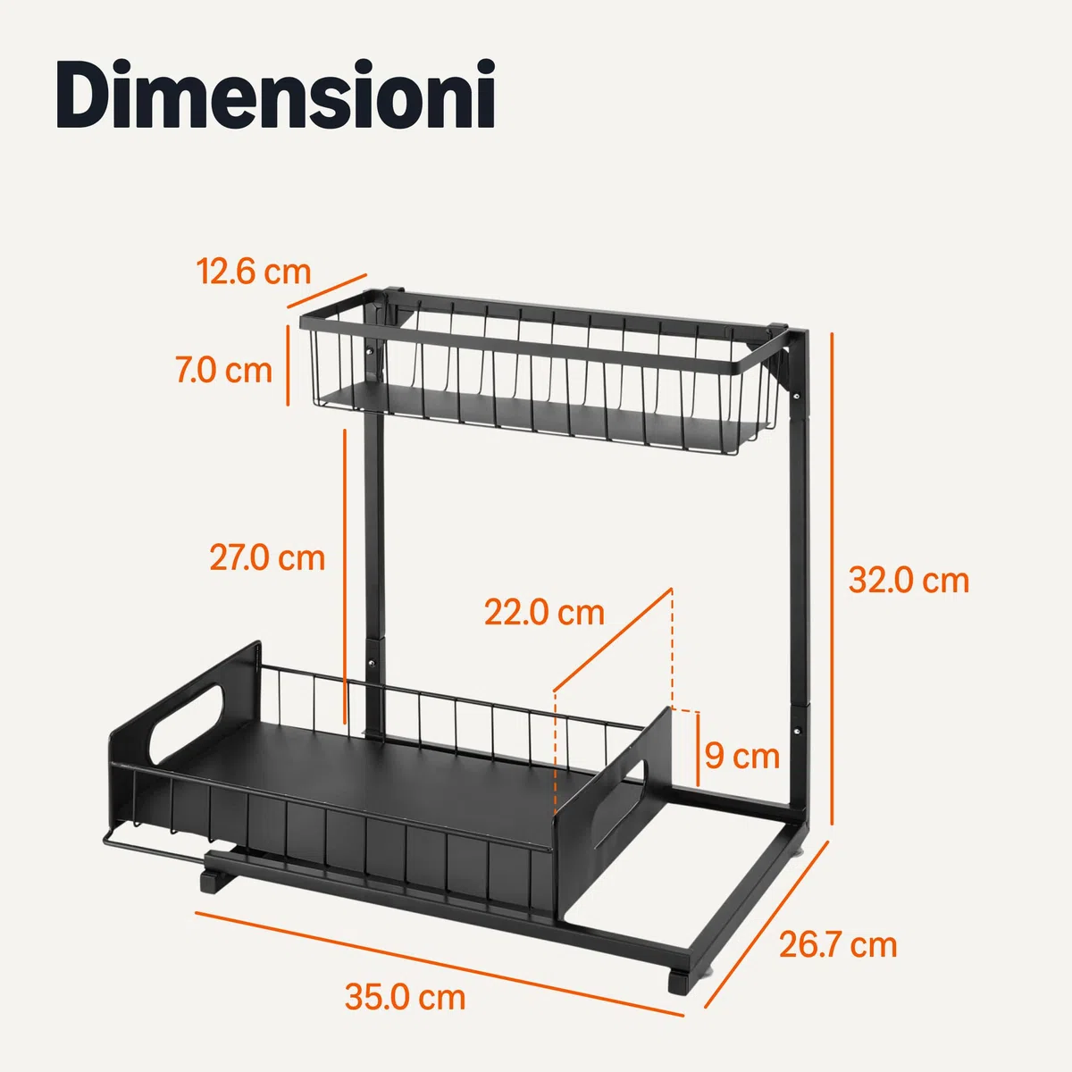 Amazon Basics, Organizer Portaoggetti Sottolavello con Inserti per Vassoi, a Forma di L, Organizer Estraibile per Armadietto, Vassoio Inferiore Scorrevole, Confezione da 2, Nero