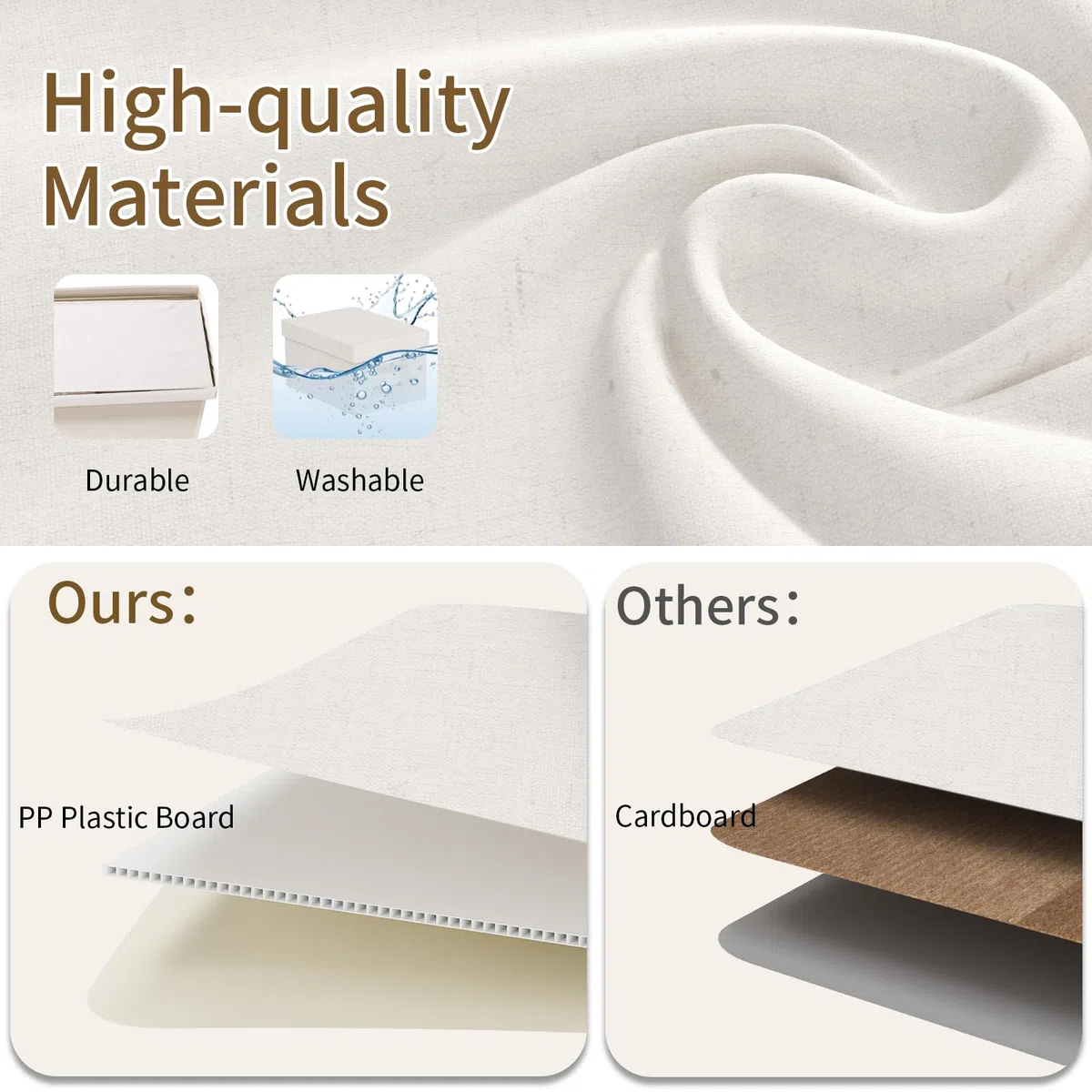 3er Scatole di Stoccaggio, Contenitore in Tessuto con Coperchio, Organizzatore di Vestiti con Maniglia, Utilizzato in Camera da Letto o Soggiorno, 33x23x18cm, Beige