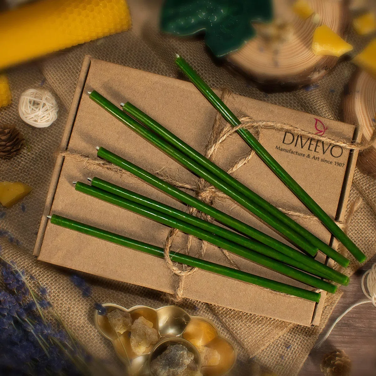 Diveevo Candele di cera d'api Kirchliche Nr. 30 – 50 pezzi, candele rituali di alta qualità, lunghezza: 29,5 cm, diametro: 8,5 mm, 150 minuti, colore verde, 700 g, senza gocce e fumo