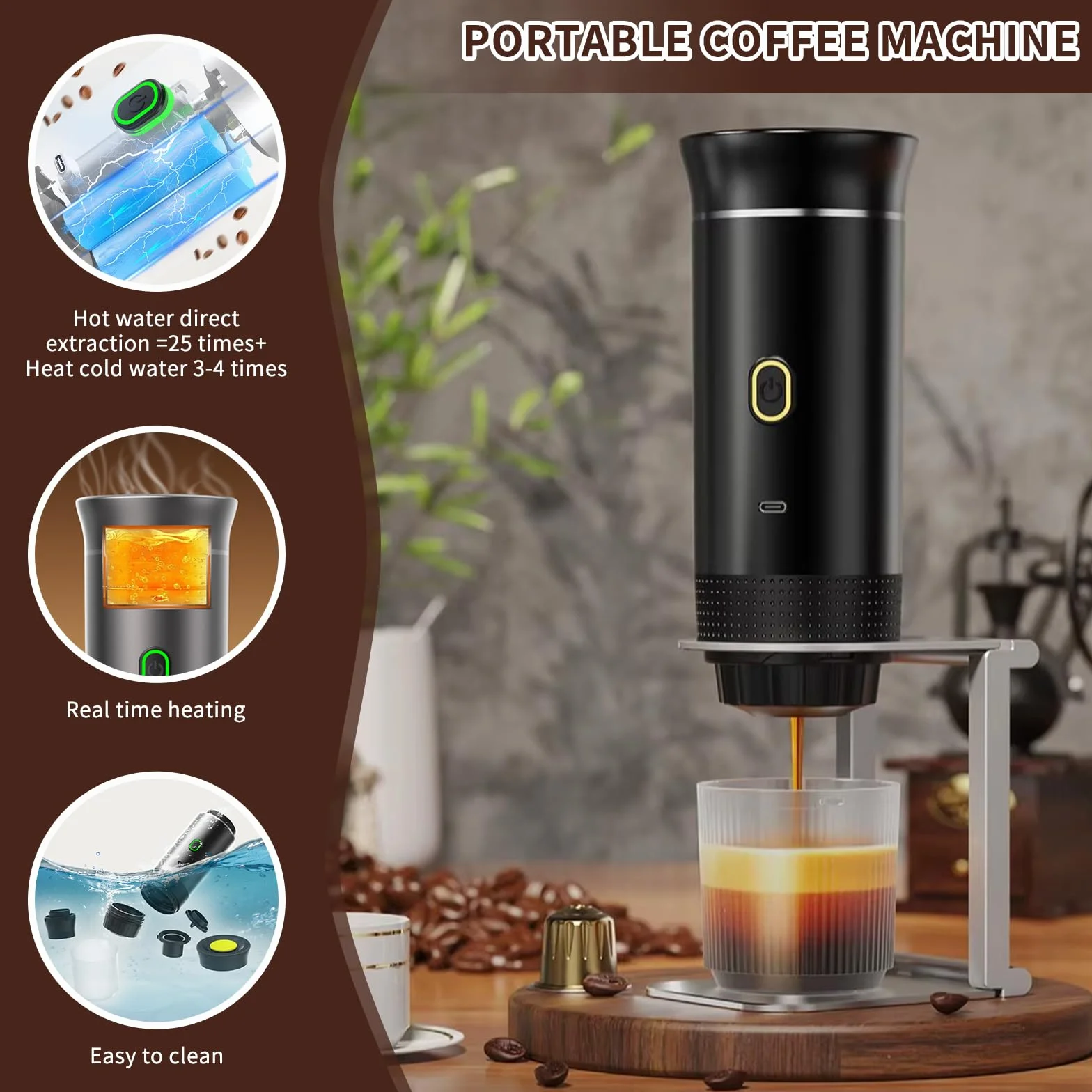 PZCC Caffettiera portatile/ricaricabile da 12 V con custodia, per caffè espresso, a riscaldamento rapido, per campeggio/auto, compatibile con capsule K-Cup, caffè macinato, da viaggio (verde)