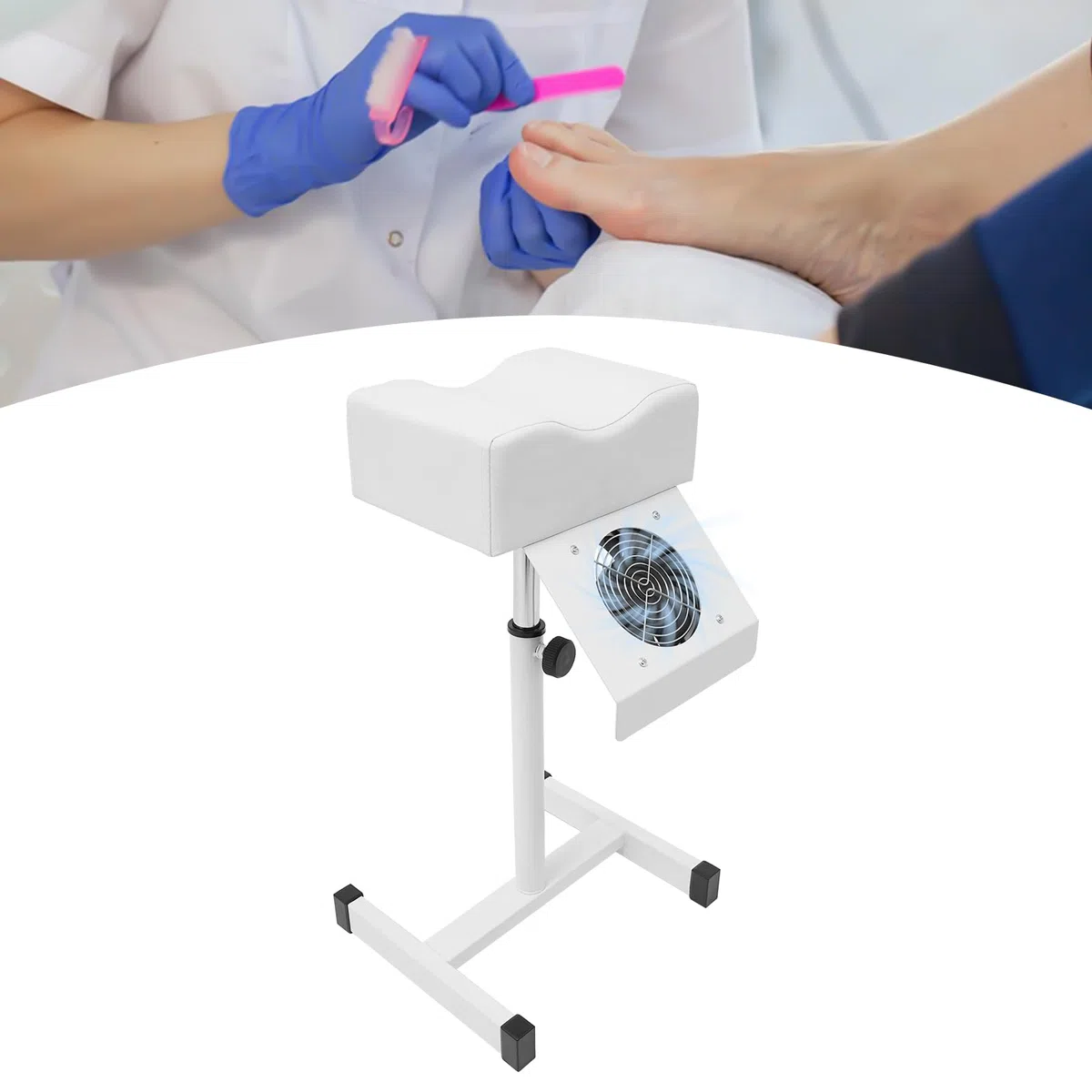Panca per unghie con aspirapolvere, salone di bellezza, poggiapiedi, pedicure, altezza regolabile 48-68 cm, poggiapiedi per manicure (bianco)