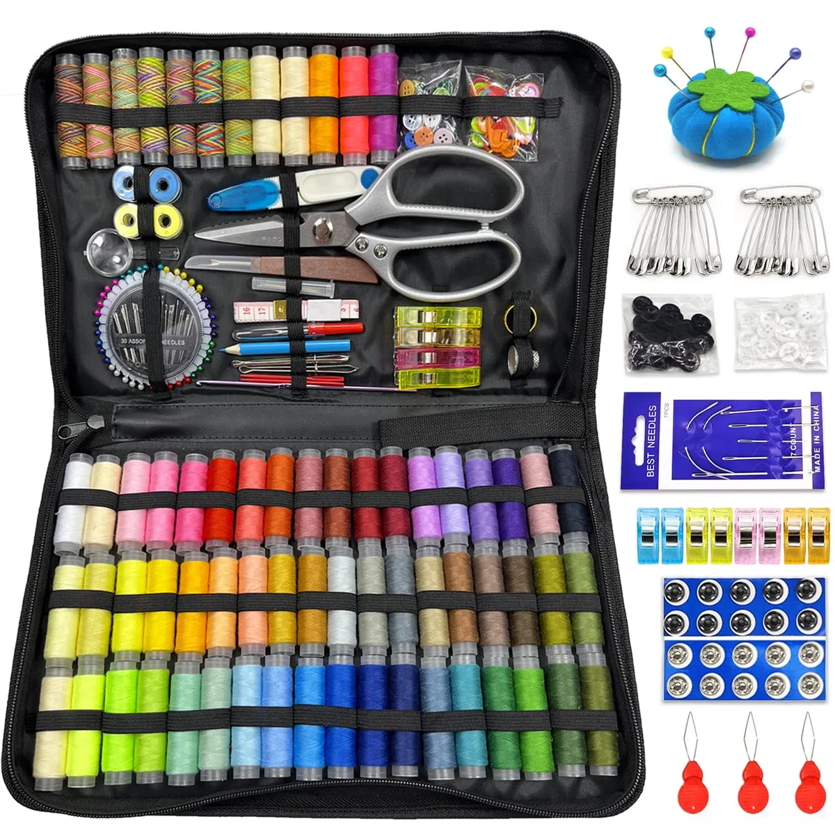 Kit da Cucito Premium, 66 Colori Set da Cucitoper Adulti, 305 Pezzi Accessori per Cucire Professionale con Aghi, Filo, Forbici, Bottoni e Molto, Adatto Principianti, Viaggi, Casa, Scuola, Emergenza
