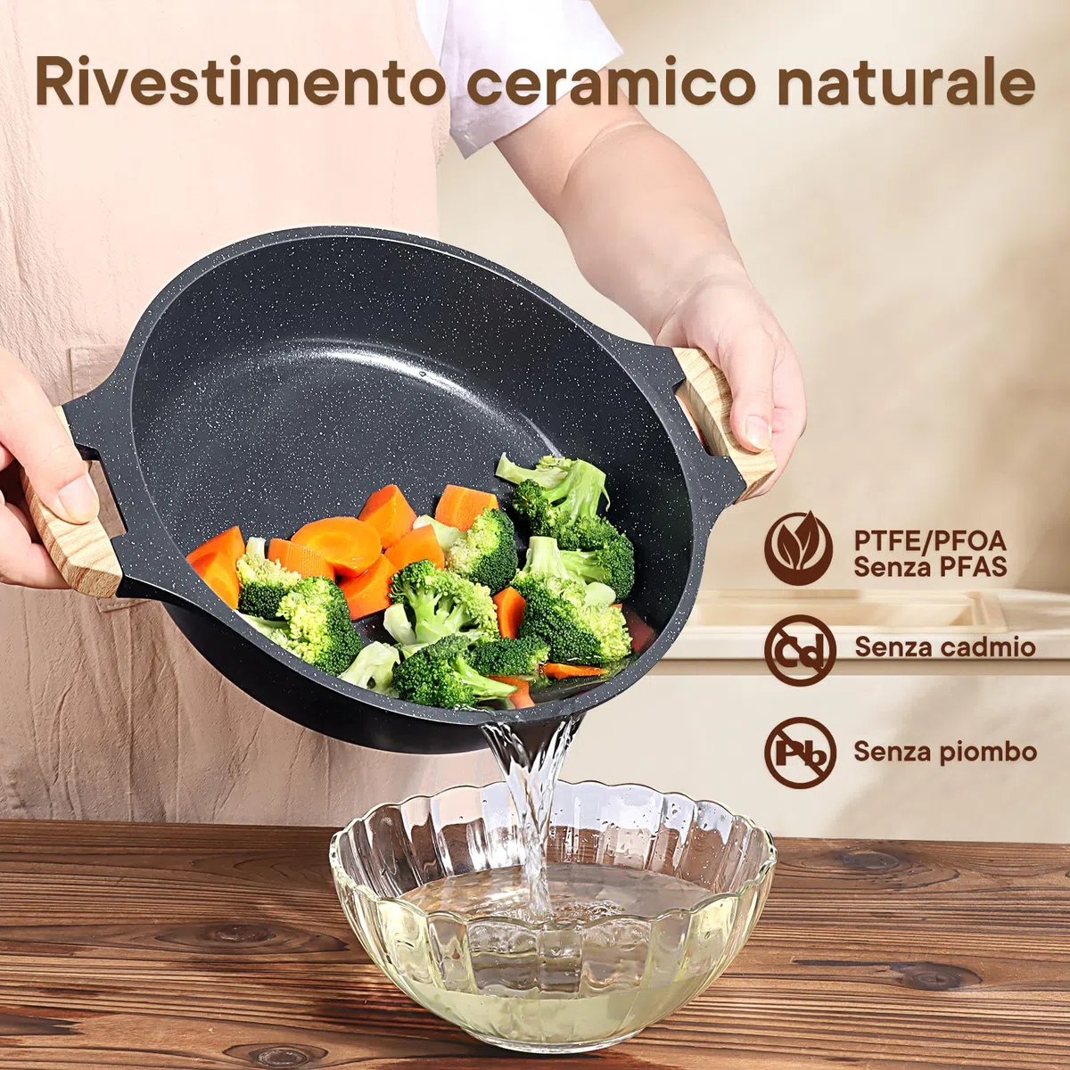 GiPP Tegami da 32 cm, Struttura in Alluminio Pressofuso, Pentola Bassa Antiaderente Ad Alte Prestazioni con Coperchio in Vetro, Tutti Fornelli y Induzione Senza PFOA