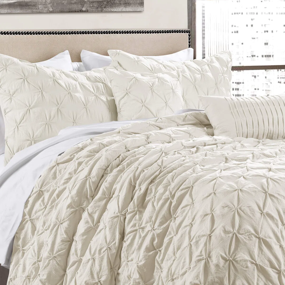 Lush Decor Lush Décor Ravello Pintuck 5 Piece Comforter Set, Full/Queen, Avorio, Ivory, King