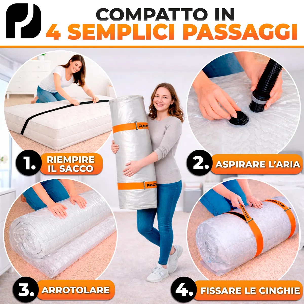 Sacco Sottovuoto Materasso Matrimoniale per Materassi fino a 200x160cm (Dim. della Sacchetto: 240x200cm) I Sacco Materasso Matrimoniale in Schiuma, Gel e Lattice I Mattress Vacuum Bag