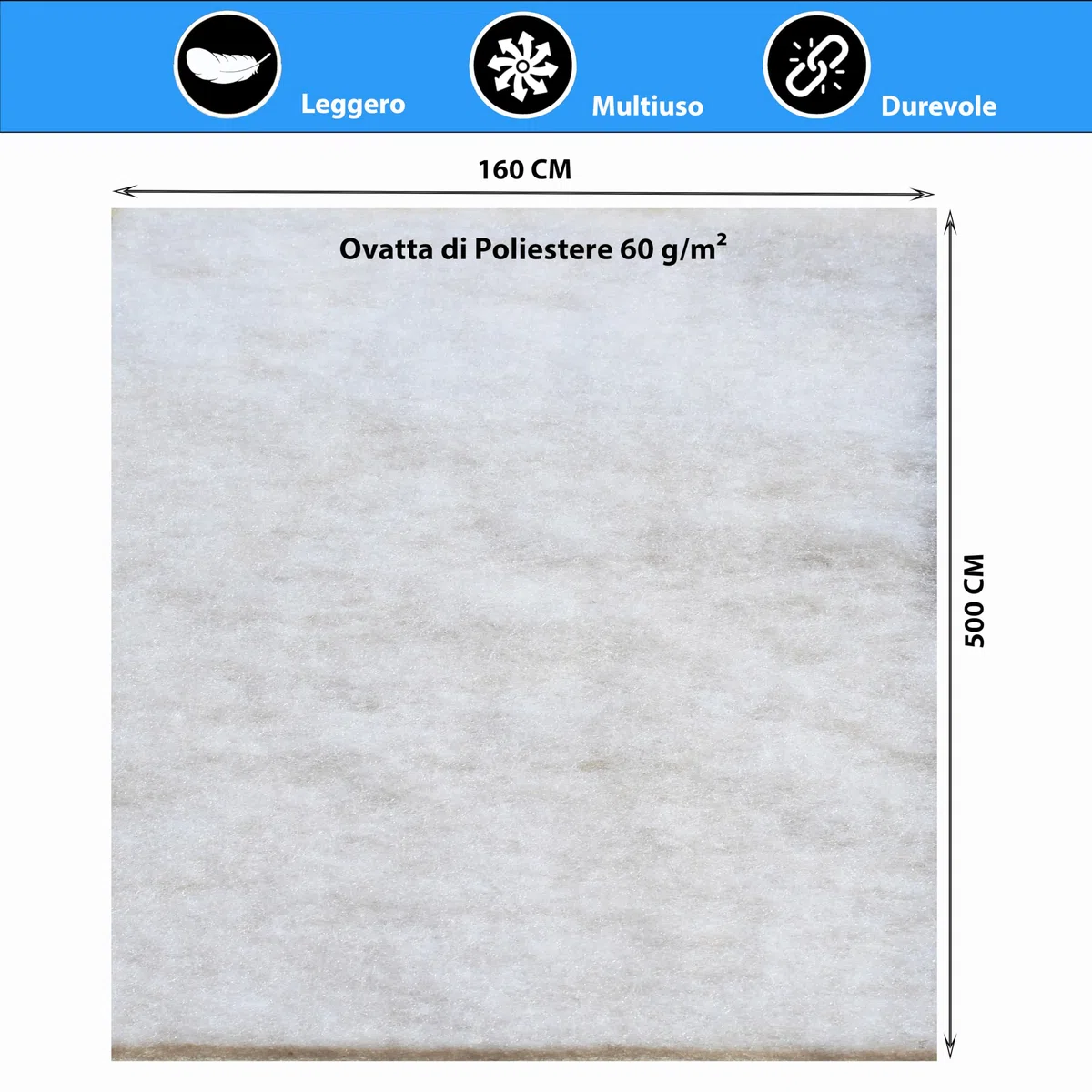 Ovatta di Imbottitura, Riempire per Metri (60 gr/m² 160cm Larghezza) Nappa di Microfibra Tatto Morbido e Fine per Artigianato, Peluches, Cuscini, Guanciali ed Edredoni (Bianco, 5 Metri)