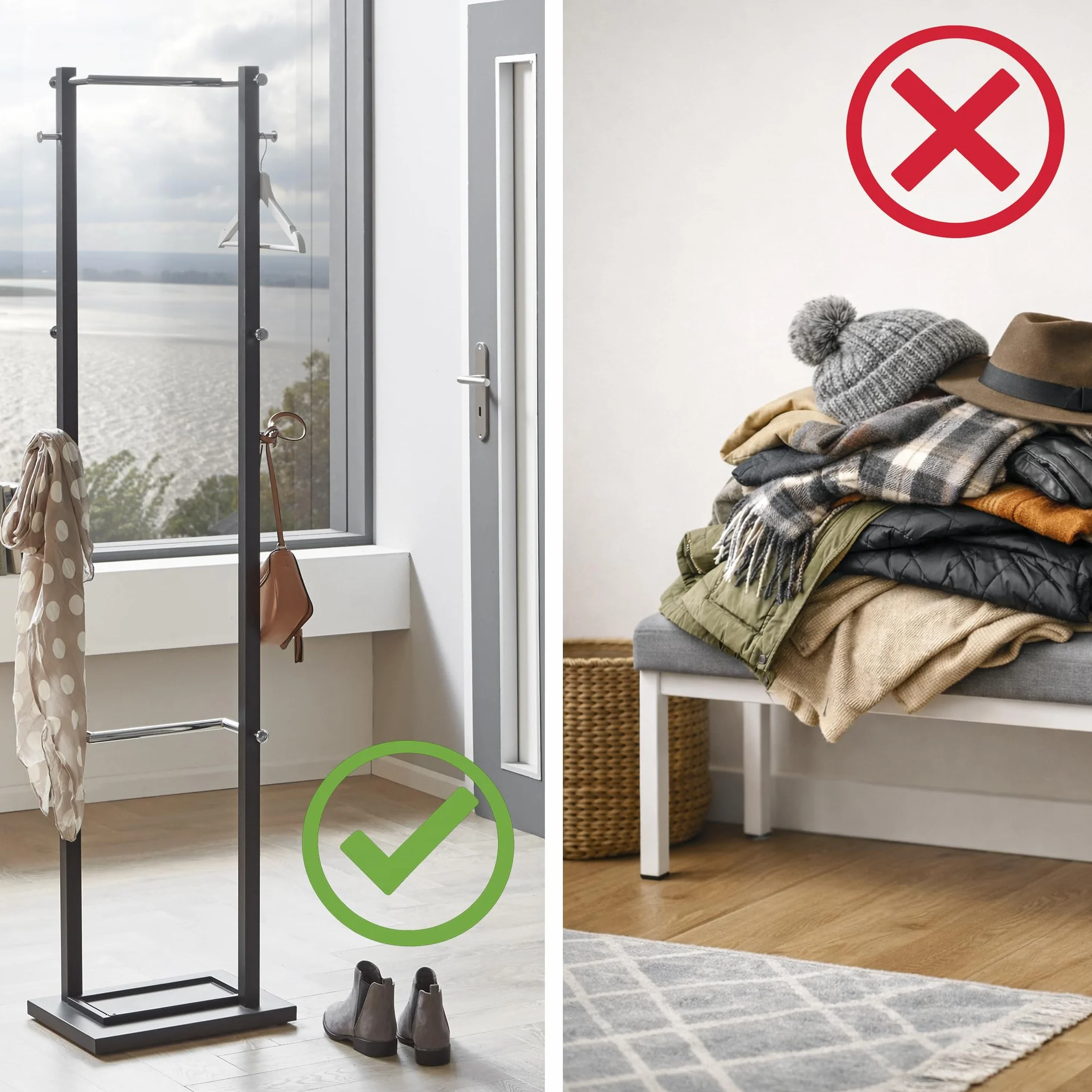HAKU Appendiabiti bianco, metallo - Dim. A 180 cm x Ø 37 cm, Stile Moderno