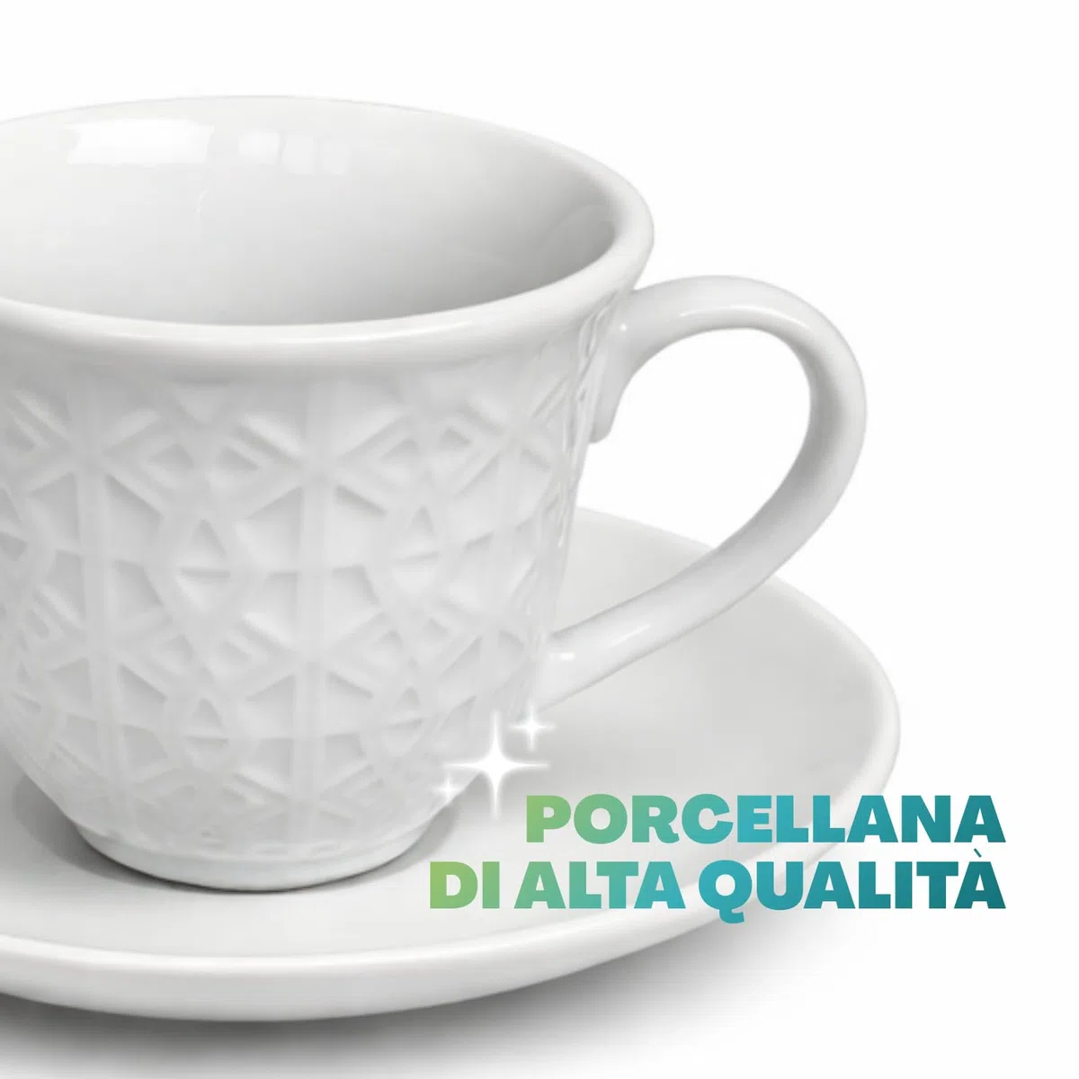 PALUPLUS Set 12 Tazzine Caffè con Piattino in Porcellana da 80 ml, Tazze da Espresso Bianche con decoro e manico, Lavabili in Lavastoviglie, adatte per Microonde -670F