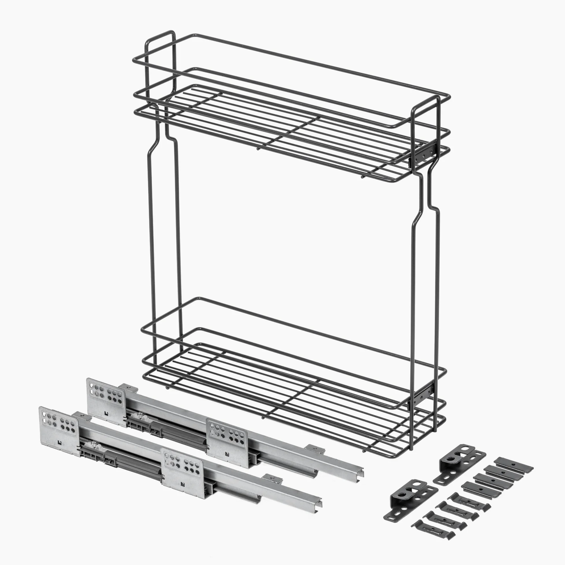GTV Cesto Estraibile Cargo a 2 Ripiani KO-BO200TD-60, per Mobile 200 mm, Montaggio Inferiore, Struttura in Acciaio, Portata 15 kg, Antracite
