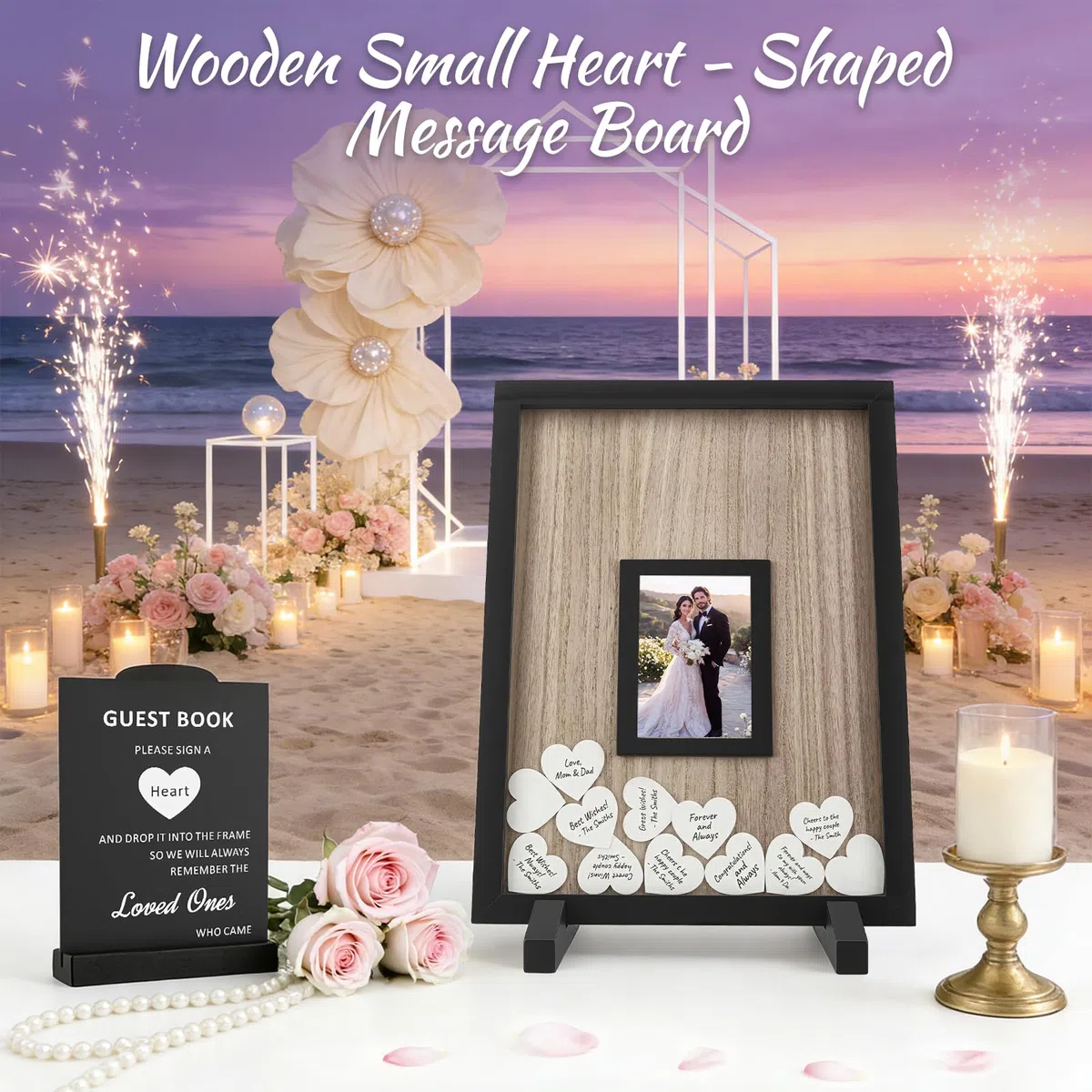 Libro Ospiti Nuziale a Forma di Cuore in Legno Rustico – con Cornice e Scatola Biglietti, Decorazione Personalizzata per Matrimonio, Feste e Compleanni (Rettangolare)