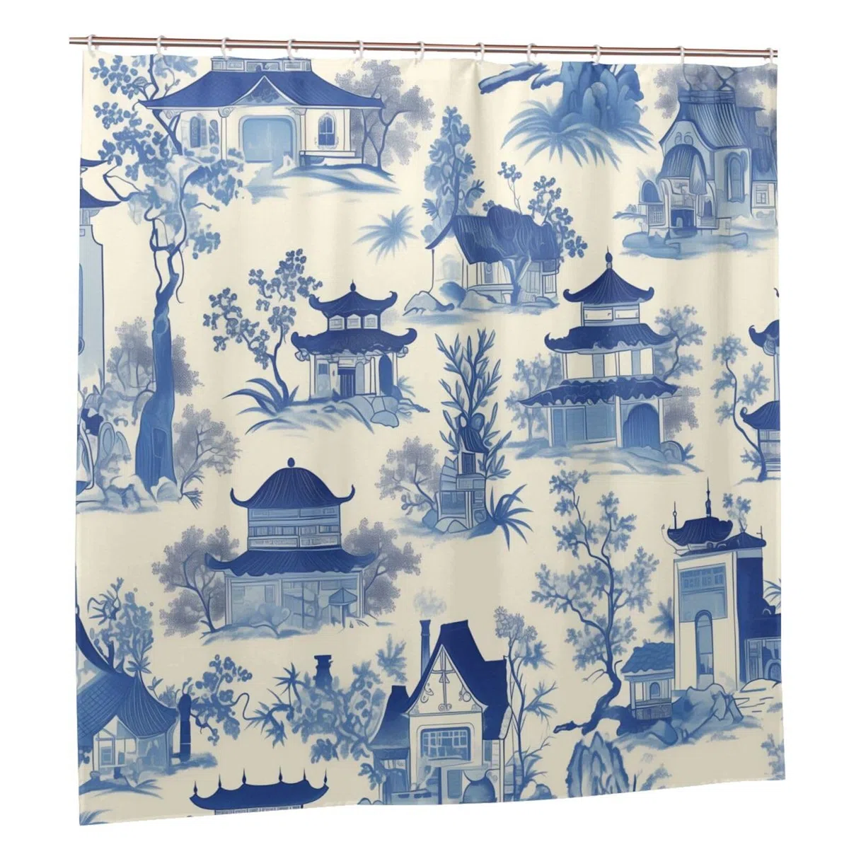 Chinoiserie, tenda da doccia in tessuto impermeabile con 12 ganci, 183 x 183 cm, lavabile in lavatrice
