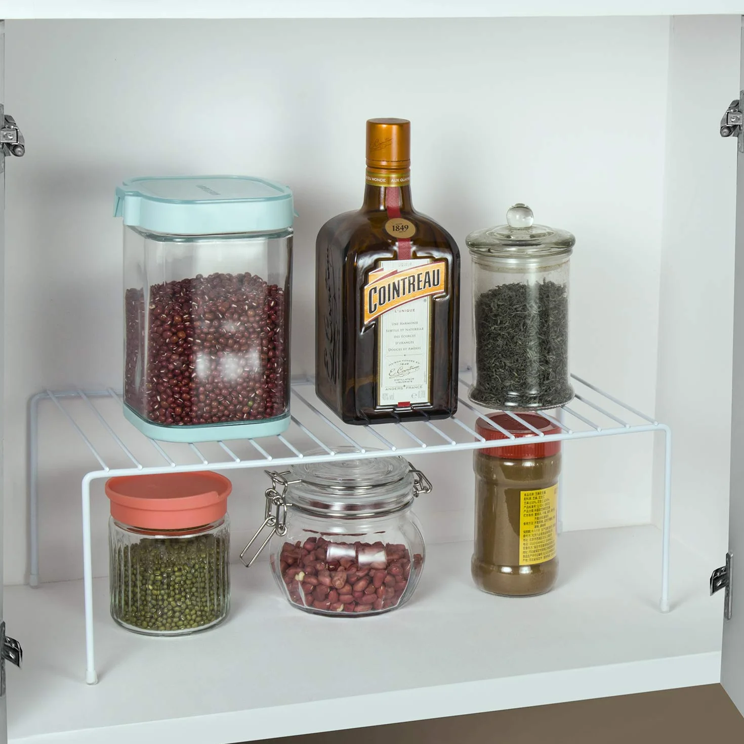 Lonian Organizer per credenza da cucina, per casa e cucina, in metallo, per mobili da cucina, piani di lavoro, dispense, cibo e utensili, bianco (confezione da 2)