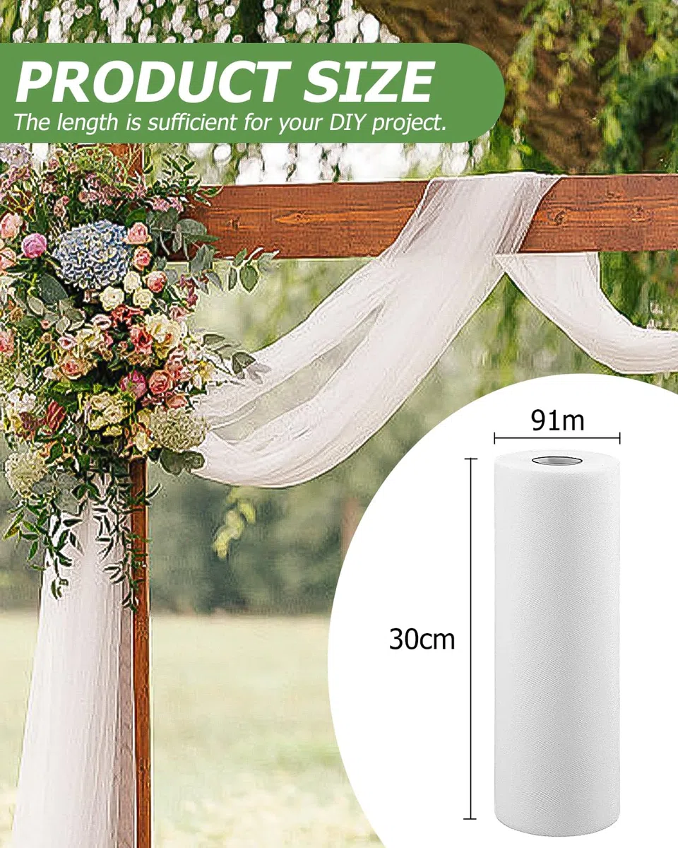 Rotolo di Tulle 30cm x 91.5 m, Rotolo Tulle Bianco,Tulle Bianco Rotolo Matrimonio，Bobina Bianco per Matrimonio, Nastro per Decorazione Compleanno, Festa, Ornamenti, Regalo, Confezione, Fai da Te