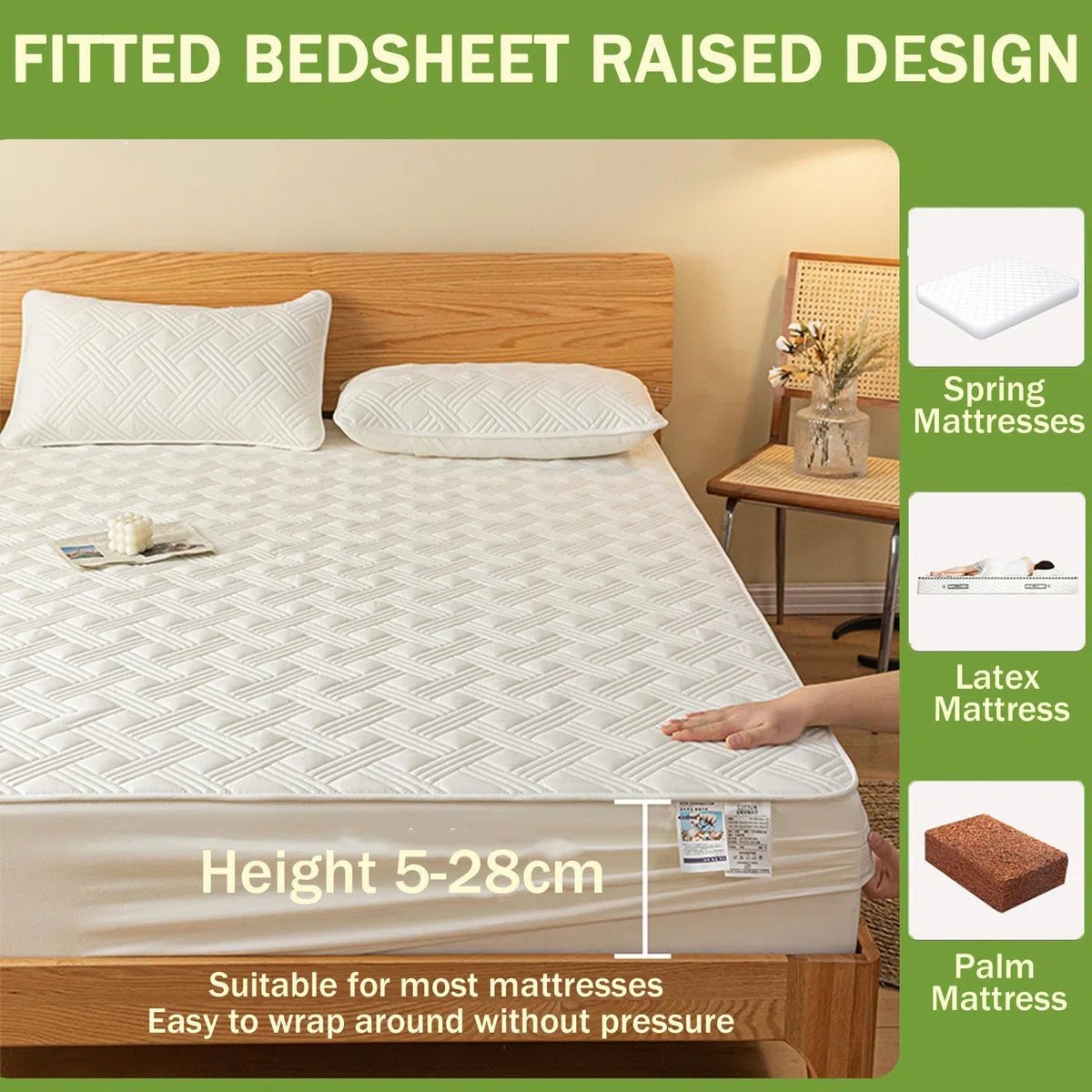 Odot Trapuntati Lenzuola Coprimaterasso con Angoli, Impermeabile Extra Profondo Morbido Elastica Proteggi Coprimaterasso per Letto Singolo Matrimoniale King Size (Bianco,180x220+28cm)