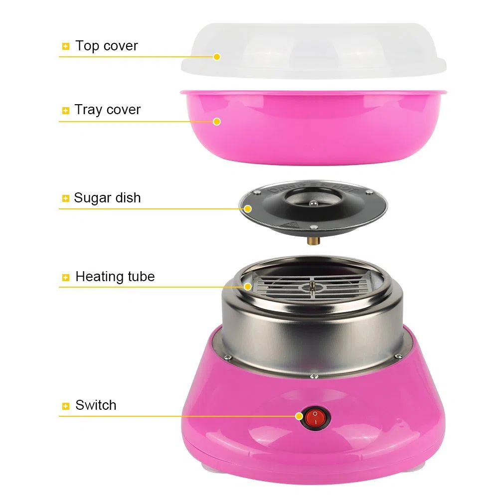Macchina per Zucchero Filato Elettrico Professionale Preparazione Cotton Candy Maker Cotton Candy Machine Sweet Party per Bambino in Casa,rosa