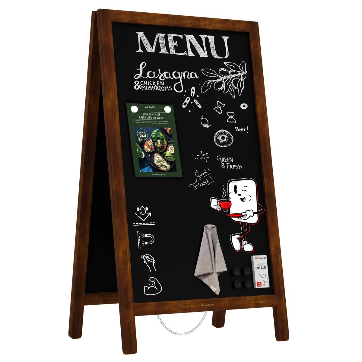 ALLboards Lavagna per gesso a cavalletto bifacciale 80x45 cm resistente all’acqua MARRONE CLASSICO