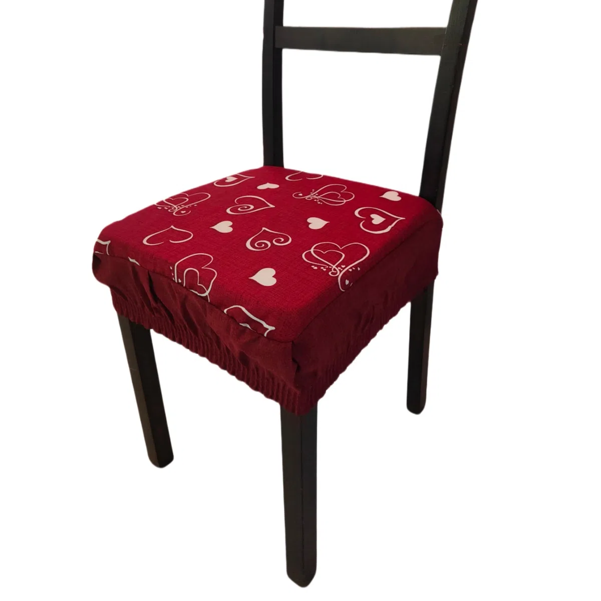 Cuscini Sedia Con Fascia Elastica (set da 6) Fantasia Cuori Imbottito Sfoderabili 40x40 (Bordeaux)