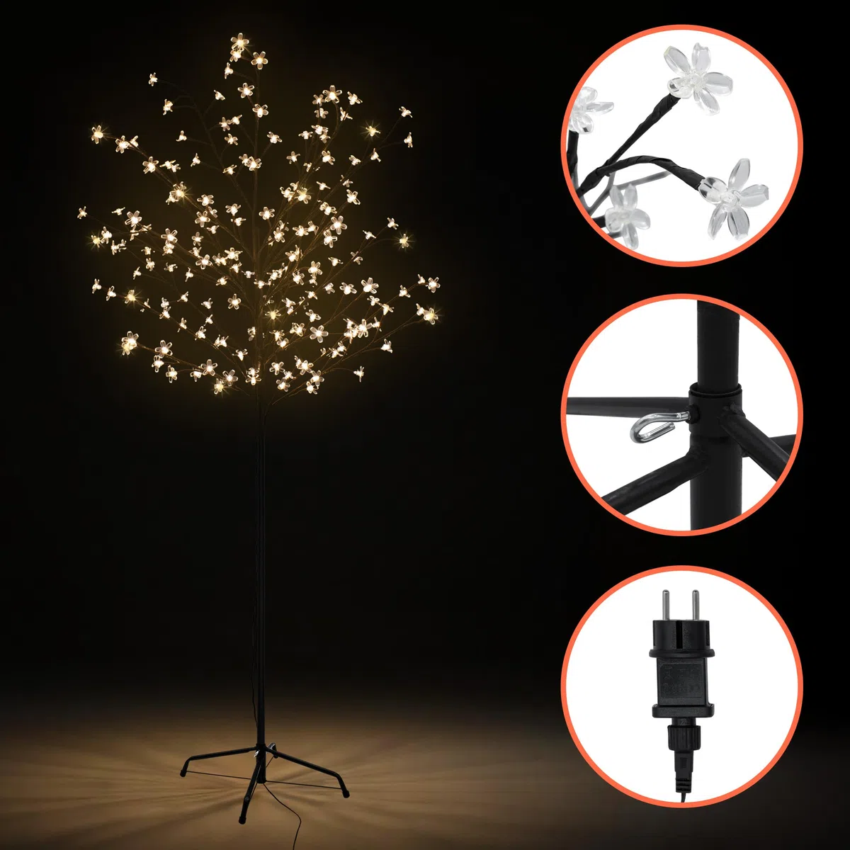 Spetebo Fiori di ciliegio albero per esterni con 180 fiori LED – H 180 cm – Albero luminoso Sakura bianco caldo illuminato con spina IP44 – Decorazione da giardino illuminazione natalizia albero di