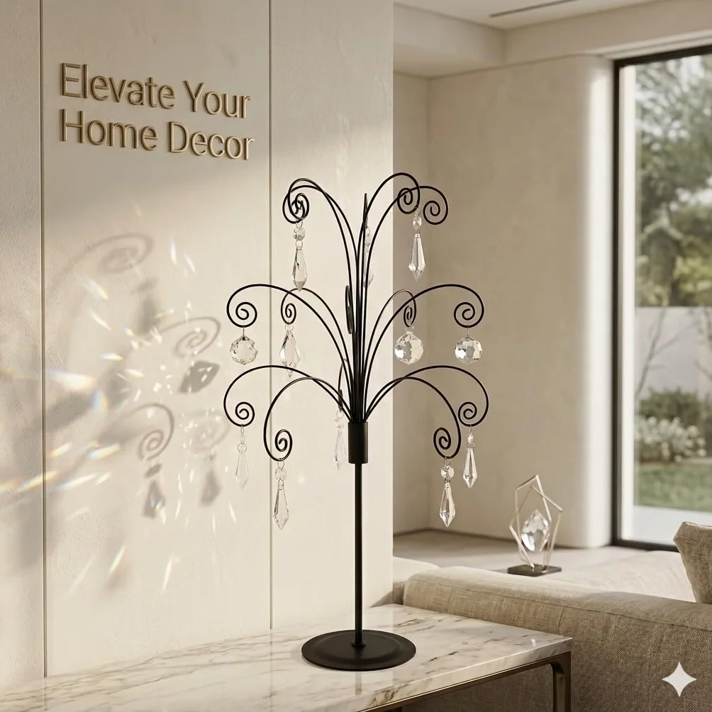 HOHIYA Ornament Tree Display Stand Holder Hanger 20 Inch Wire Hook Hanging Metal for Christmas Swarovski Crystal Glass Decorations Gift Taiwan Made Black