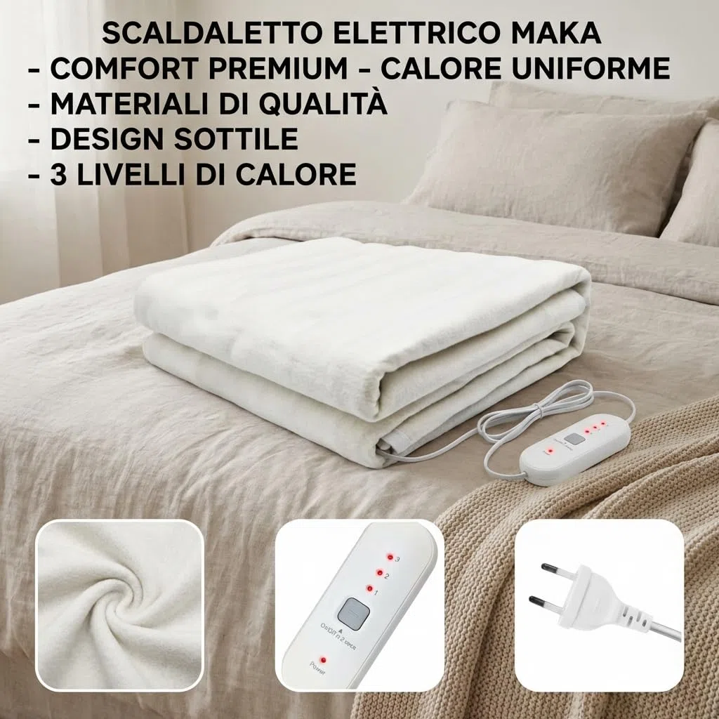 MAKA Scaldaletto Elettrico Singolo e Matrimoniale Termocoperta in Poliestere Traspirante con Telecomando a 3 Livelli di Calore Timer fino a 12 Ore 100W per un Sonno Caldo (Singolo 150x80 cm)