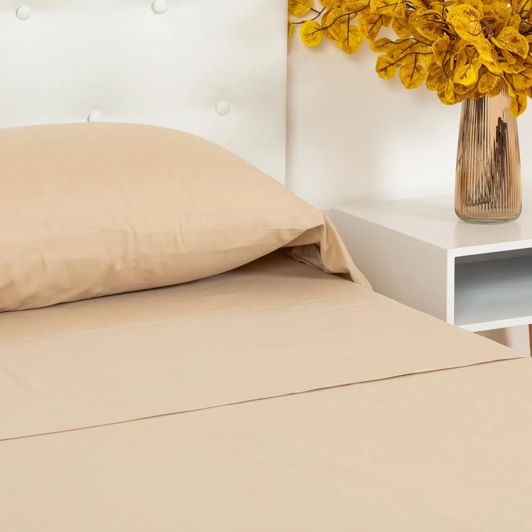 TRAMAS+ Completo Lenzuola Matrimoniale 160x200, 100% cotone, Biancheria da Letto, Lenzuola e 2 federa da letto, Certificata STANDARD 100 by OEKO-TEX - Beige Sabbia