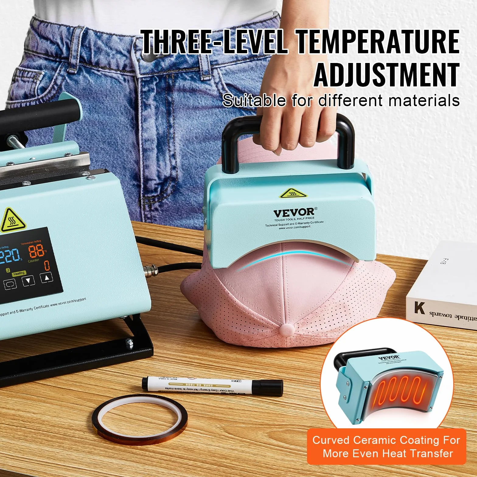 VEVOR 2 in 1 Tumbler e Macchina per Pressatura a Caldo per Cappelli, Mini Pressa a Caldo per Cappelli, Berretti, Bicchieri e Tazze a Sublimazione da 325-887 ml, Controllo Temperatura e Tempo, Verde