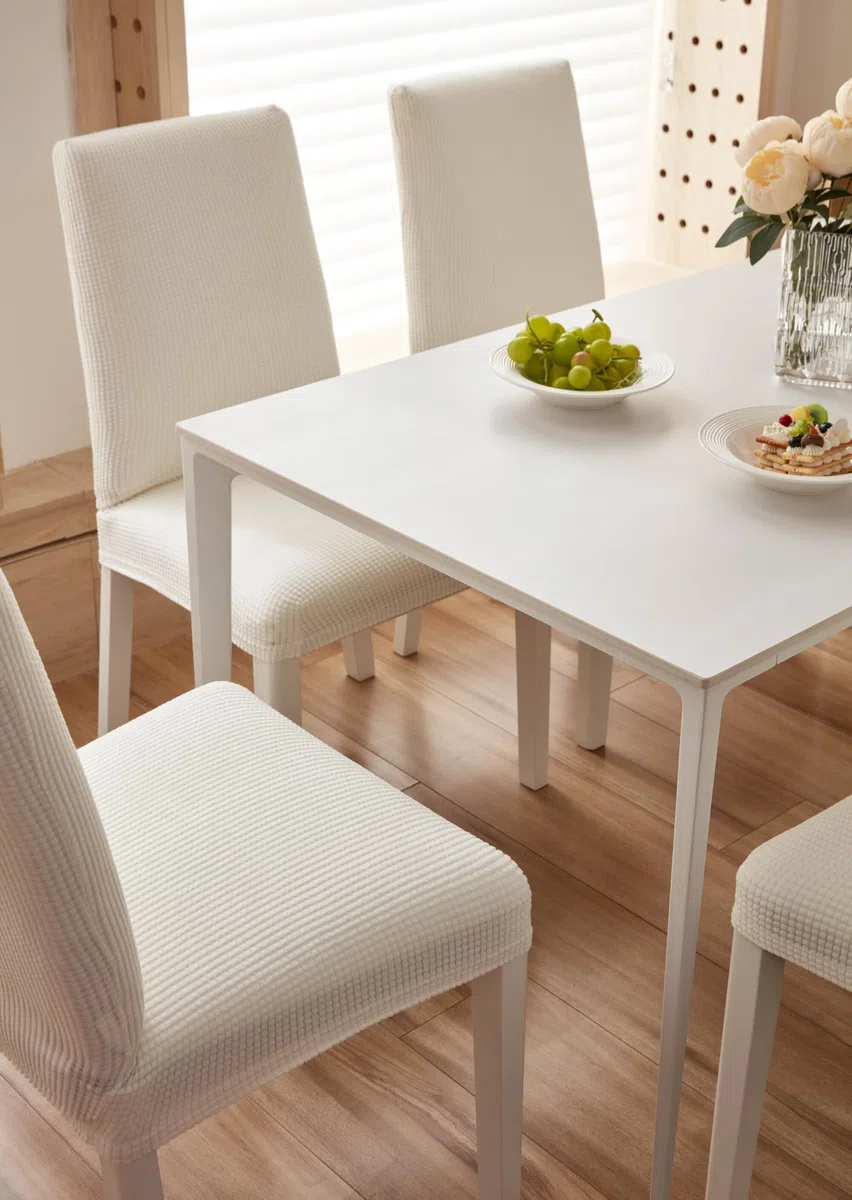 EBETA 6 Pezzi coprisedie con Schienale, Elasticizzato Copertura della Sedia, Copertura Fodera, Banchetto Sedia Sedile Slipcover Cerimonia di Nozze Posate da (Bianco latte, 6 Pezzi)
