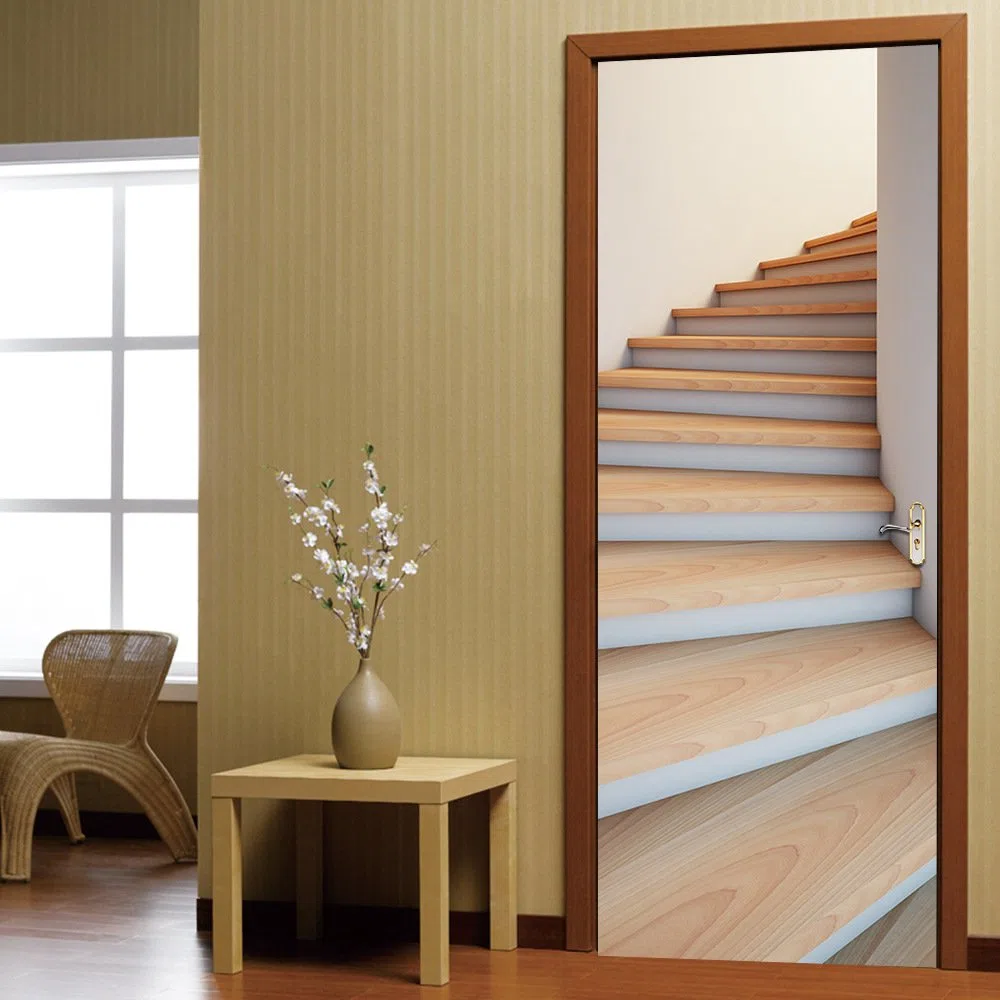 Adesivo Porta Autoadesiva Adesivi Per Porte Per Scale In Legno Imitazione 3D Per Soggiorno Camera Da Letto Impermeabile In Pvc Decorstair Decal Carta Da Parati Autoadesiva 95x215cm