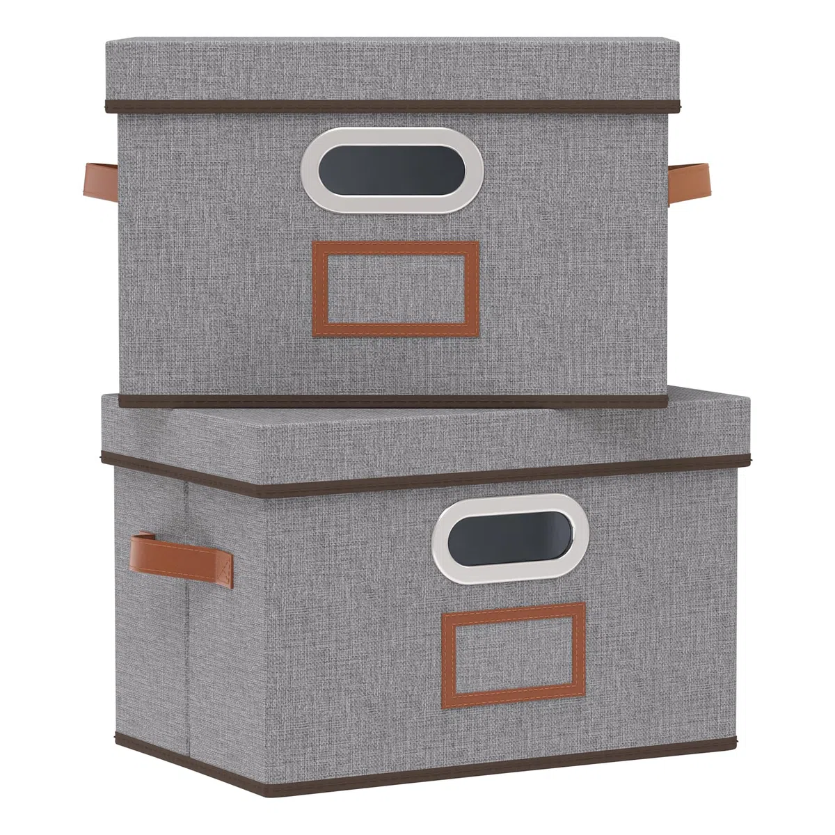 OUTBROS Scatole Portaoggetti con Coperchio, 38 x 25 x 25 cm Cesto Pieghevoli con Maniglie, Contenitori Armadio, Organizzatori per Vestiti (2 Pezzi, Grigio)