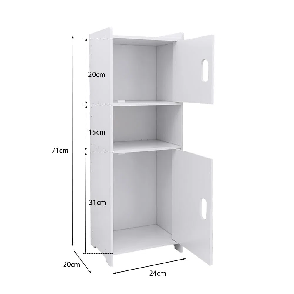 HUOLE - Armadietto per bagno, piccolo mobile di stoccaggio per toilette, armadio per toilette con porta spazzolino WC, mobile da bagno autoportante in legno, 24 x 20 x 72 cm - Bianco