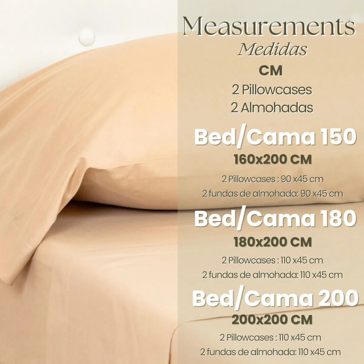 TRAMAS+ Completo Lenzuola Matrimoniale 160x200, 100% cotone, Biancheria da Letto, Lenzuola e 2 federa da letto, Certificata STANDARD 100 by OEKO-TEX - Beige Sabbia