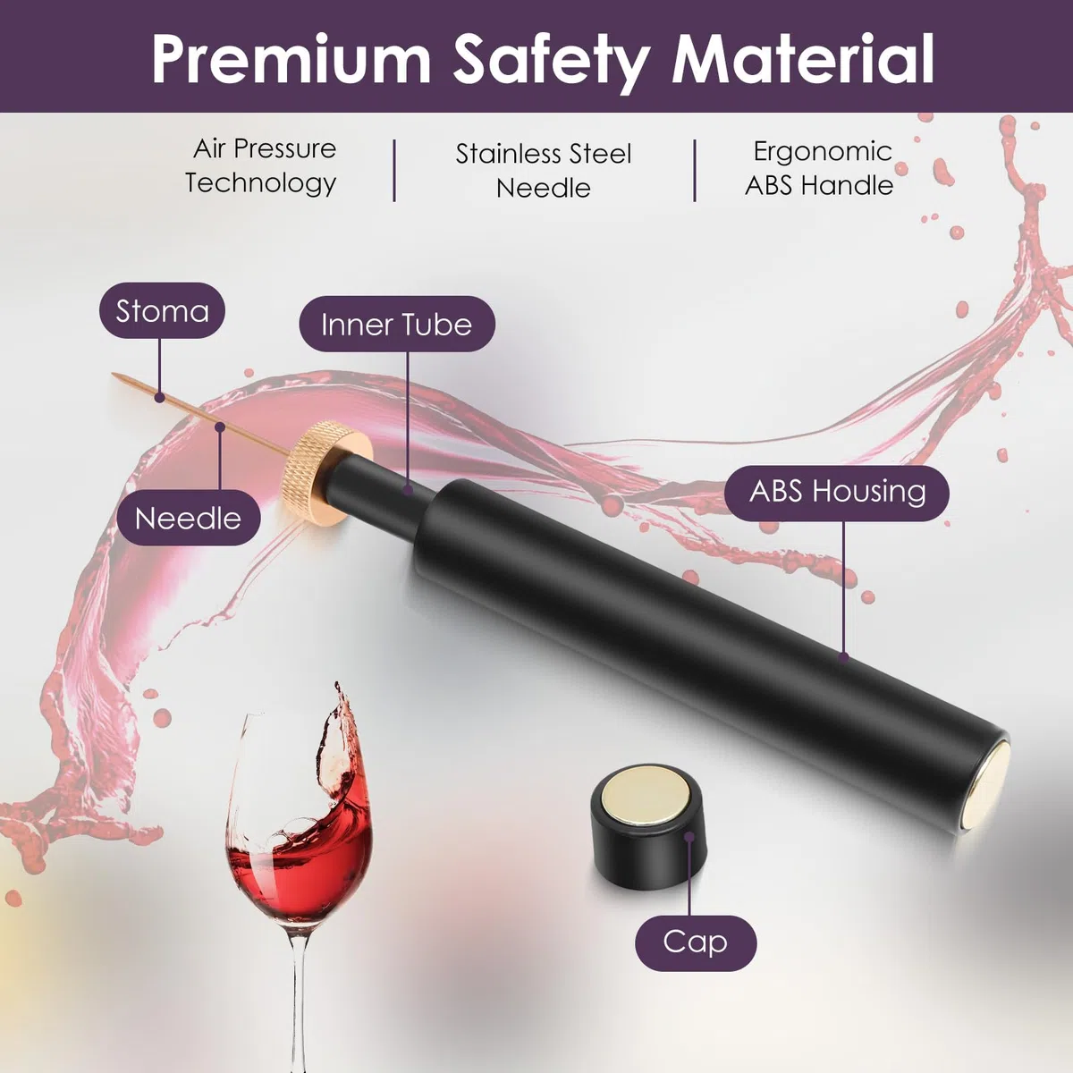 3 cavatappi per vino ad aria compressa, apribottiglie in acciaio inox ABS con pompa, apribottiglie portatile, per vino, champagne, accessori per vino