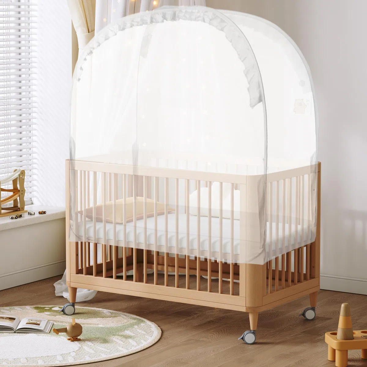 per culla, copertura per culla pop-up, baldacchino in rete, rete traspirante, telaio in acciaio, per bambini con protezione anti-salita per la cameretta dei bambini, per la sicurezza del
