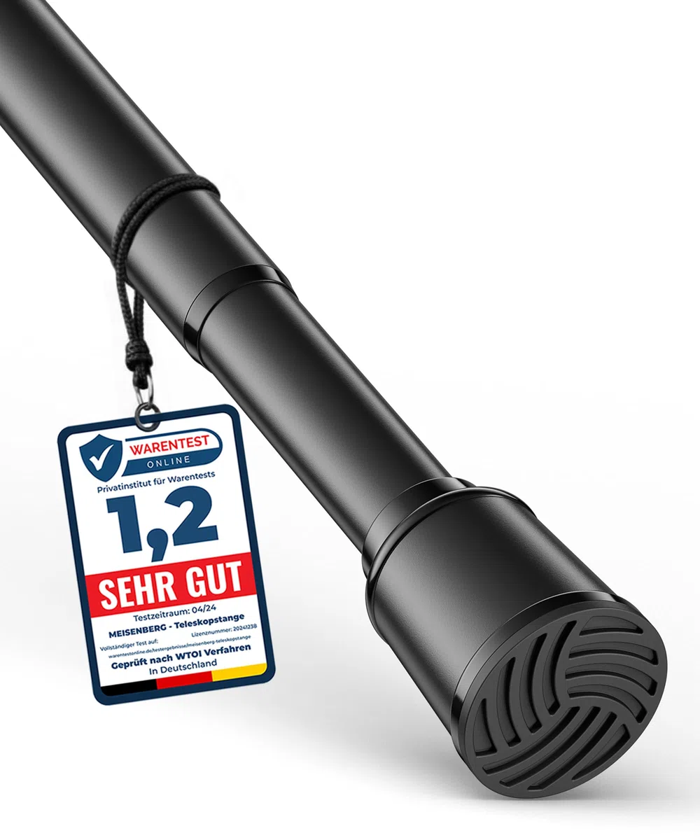 MEISENBERG Bastone Tenda a Pressione 120-170cm, Nero, Ø 32 mm, Aste per Tende Senza Forare per Finestre, Doccia, Terrazza e Parete Divisoria