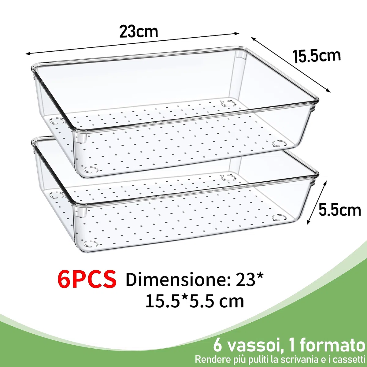 Set di 6 Organizer Cassetti Cucina Trasparente, Plastica Organizer per Cassetti Bagno Scrivania Letto Scatole Cassetto, per Contenitori Trucchi, Posate, Gioielli, Organizzatore Cassetti Portaoggetti