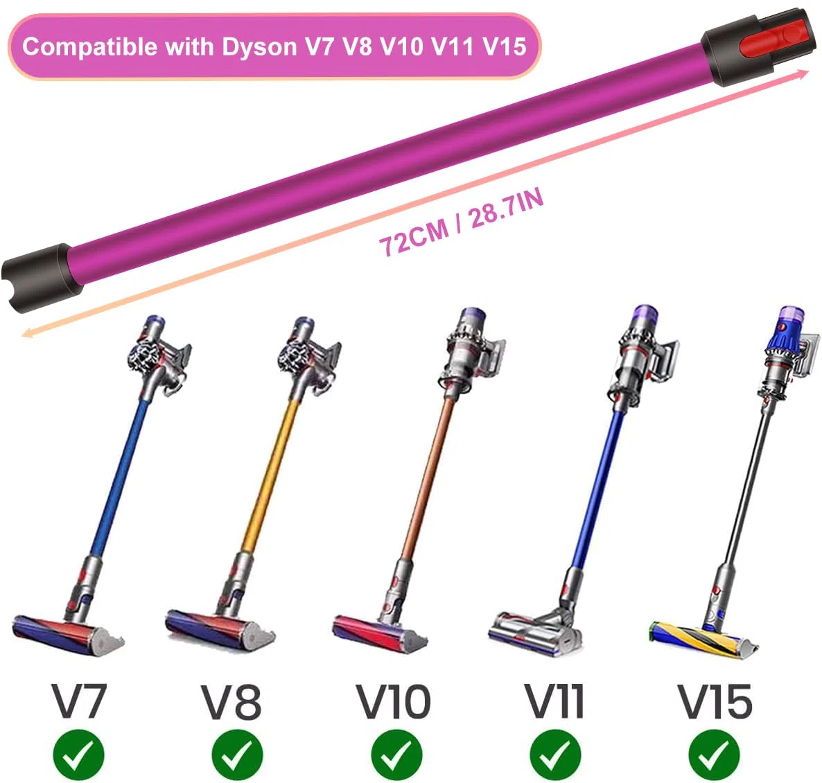 Tubo Ricambi per Dyson V15 V11 V10 V8 V7 Aspirapolvere, Tubo Prolunga di Ricambio, Prolunga Telescopica Asta Rigida 72cm - Fucsia