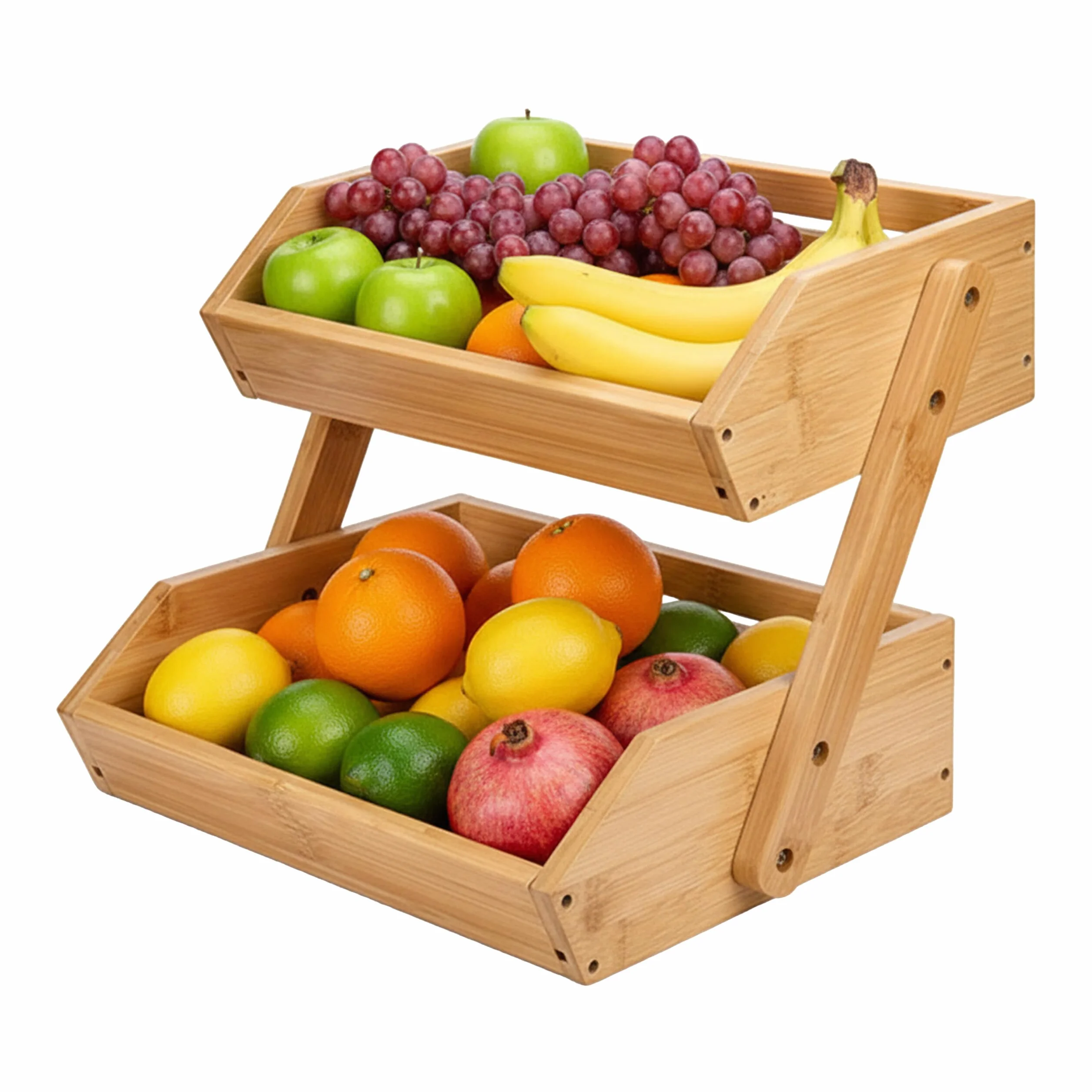 Relaxdays Alzata per frutta in bambù 2 piani, HLP 26,5x30x25 cm, naturale