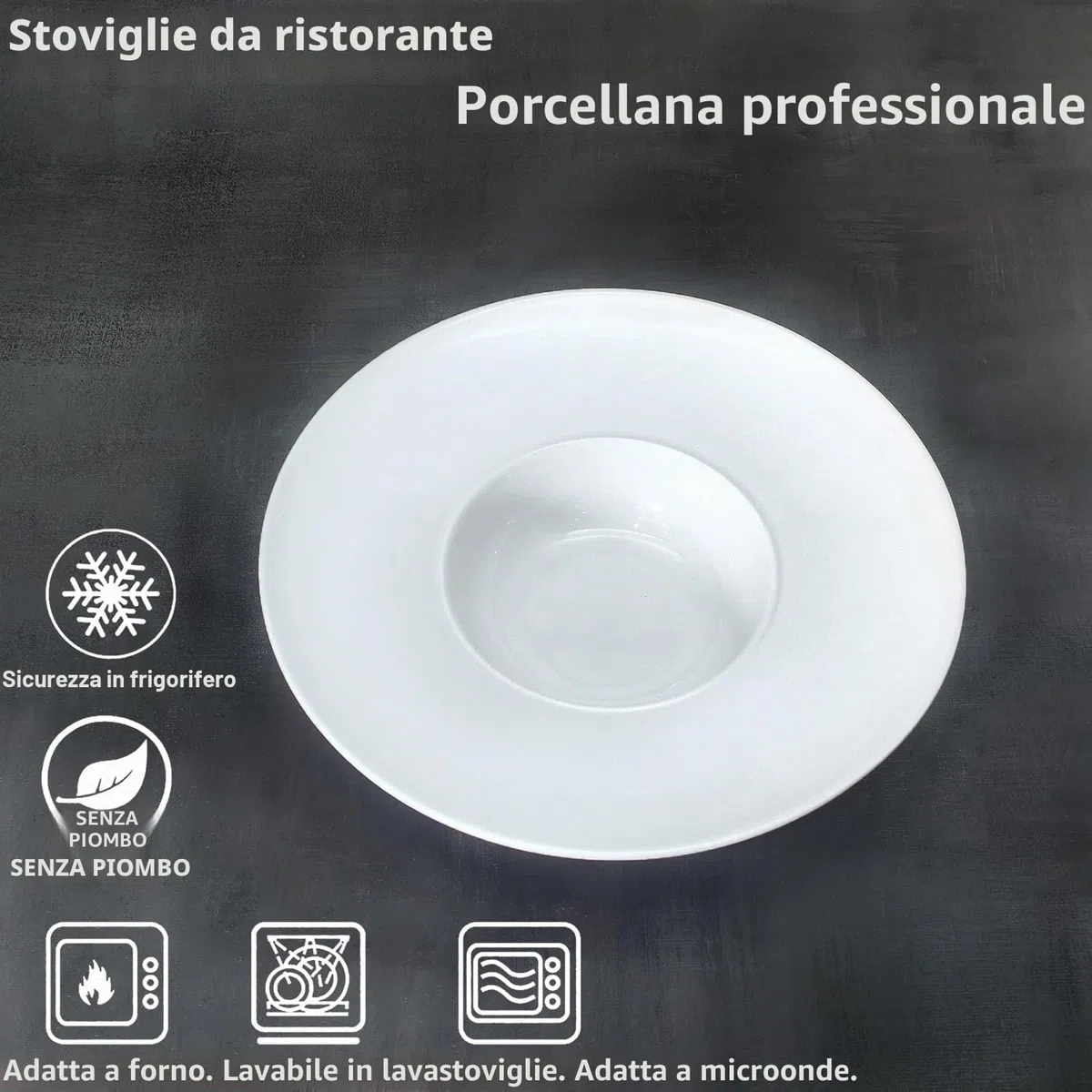 Set di 4 ciotole per zuppa, ciotole per zuppa e piatti per pasta da 150 ml - bianco con bordo in porcellana, miglior regalo (21,5 cm)