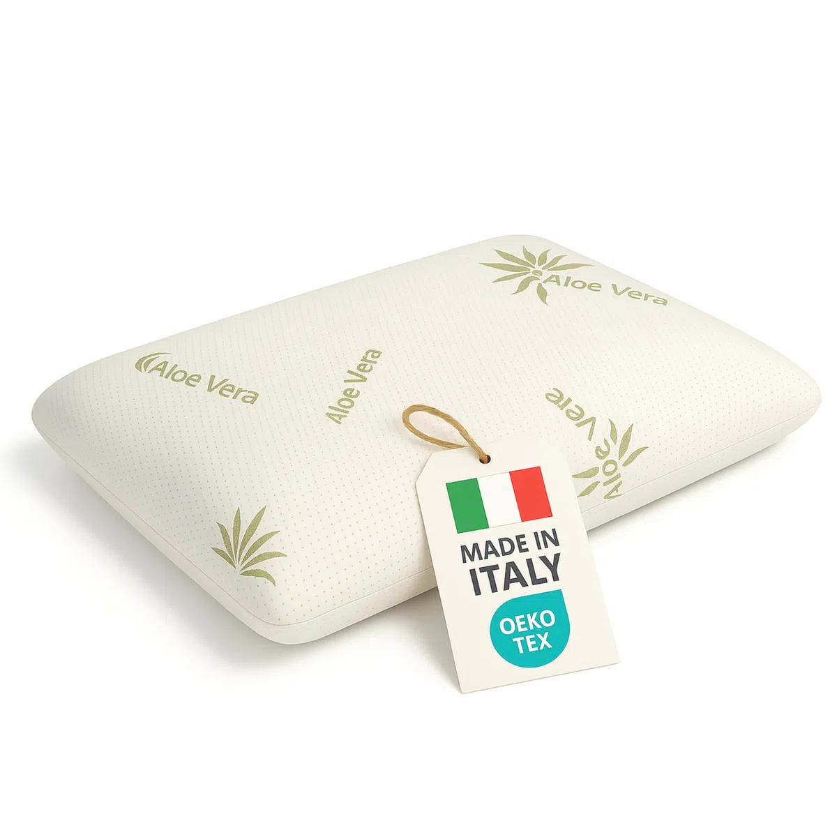 BCSHOP Cuscino Memory Foam Cervicale con Federa Aloe Vera - Guanciale Letto Ortopedico alto 13 cm - Cuscino Anatomico per Dormire Made in Italy Antibatterico Certificato Oeko Tex