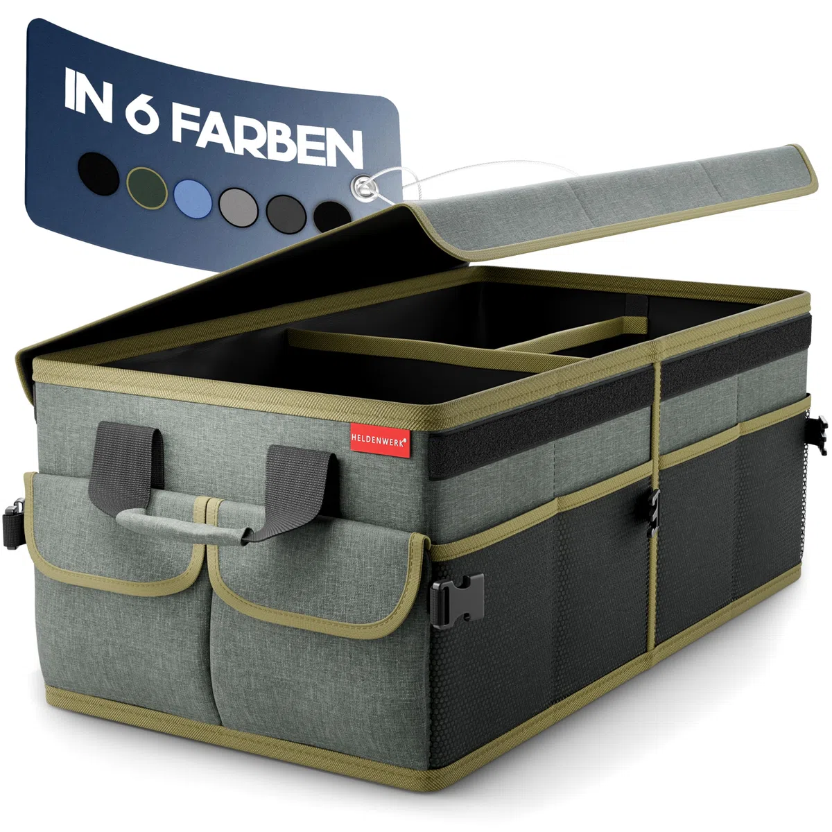 Heldenwerk Organizer per bagagliaio con coperchio stabile e antiscivolo Borsa pieghevole grande doppio fondo Scatola