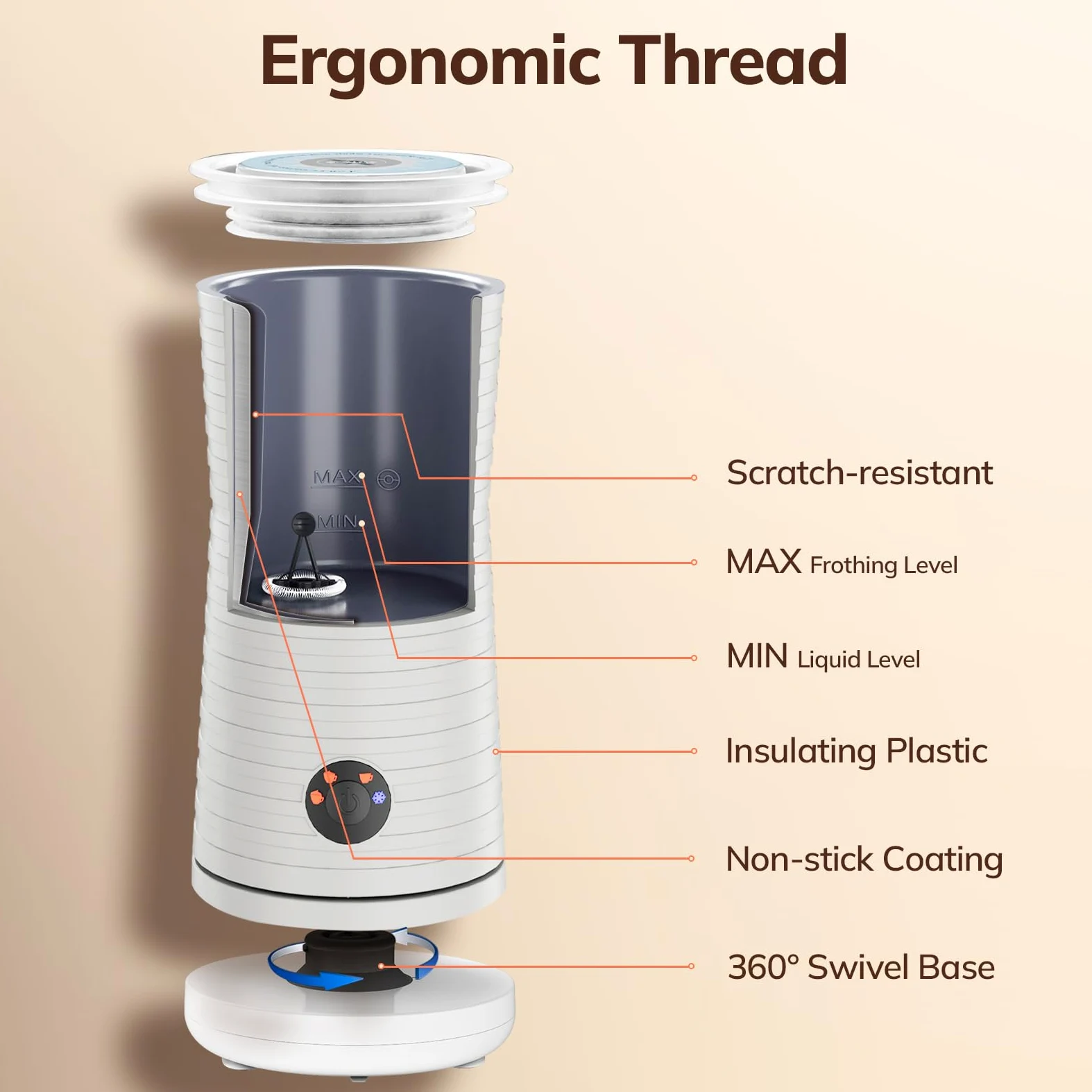 Montalatte Elettrico Automatico, Morpilot Cappuccinatore, Schiumatore Latte 4 in 1, Libera Scelta dello Spessore della Schiuma, Silenzioso e Rivestimento Antiaderante - Bianco