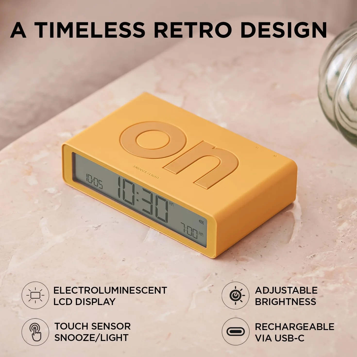 Lexon Flip Classic sveglia Mattina Luminosa reversibile con Faces on Off e Funzione Snooze, Display LCD e Luce Touch, Ricaricabile da USB-C - Bianco